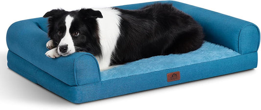 Hollypet Orthopedic Dog Bed for Large Dogs, Supportive Foam Pet Couch with Removable Washable Cover and Non-Slip Bottom, Waterproof Lining Dog Sofa Bed, Blue, L (36 * 26 * 8)