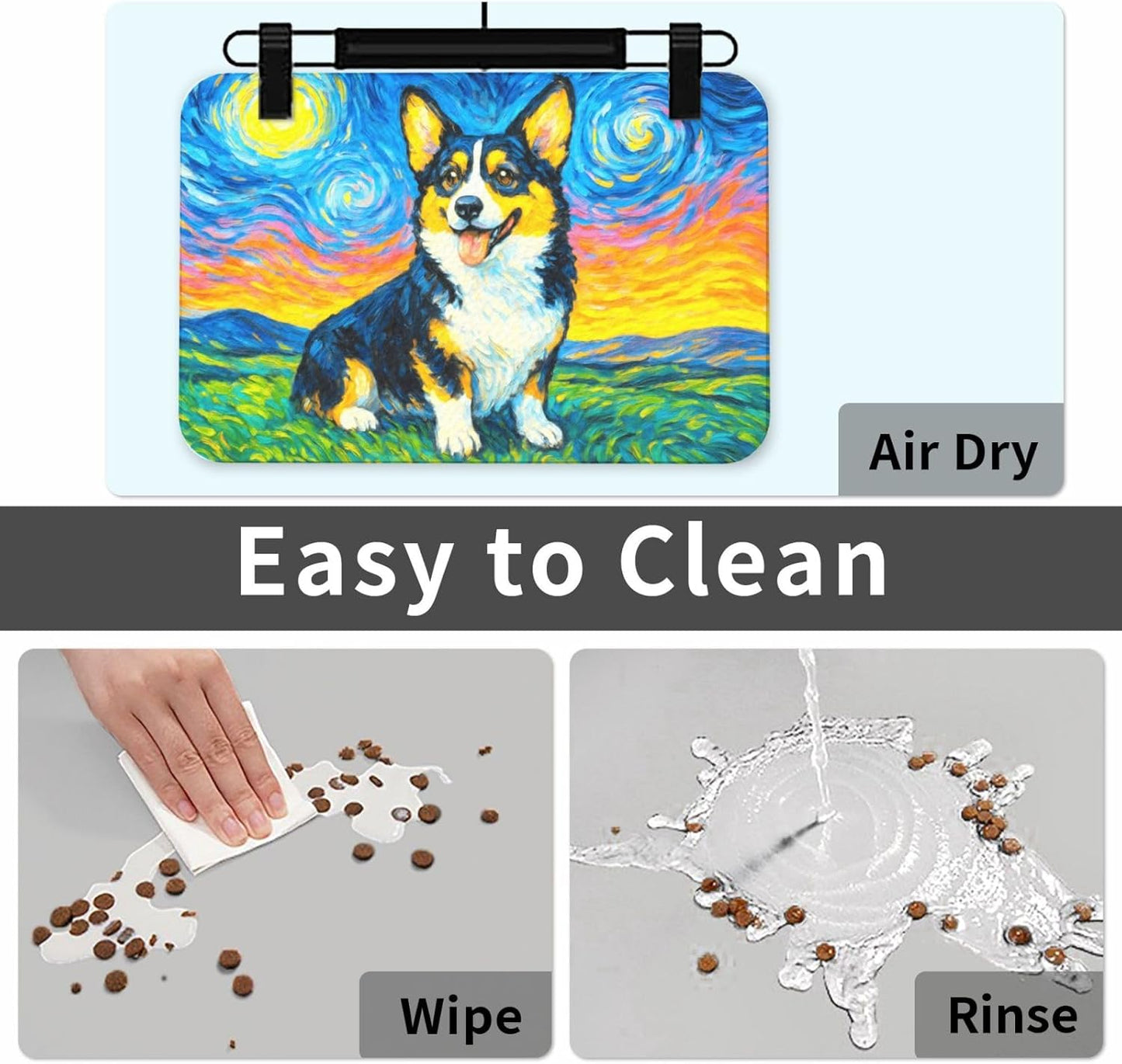 Starry Night Tri Color Dog Dog Food Mat Absorbent Bowl Mats No Stains Quick Dry Waterproof Pet Cat Placemats for Food and Water, 30x45cm