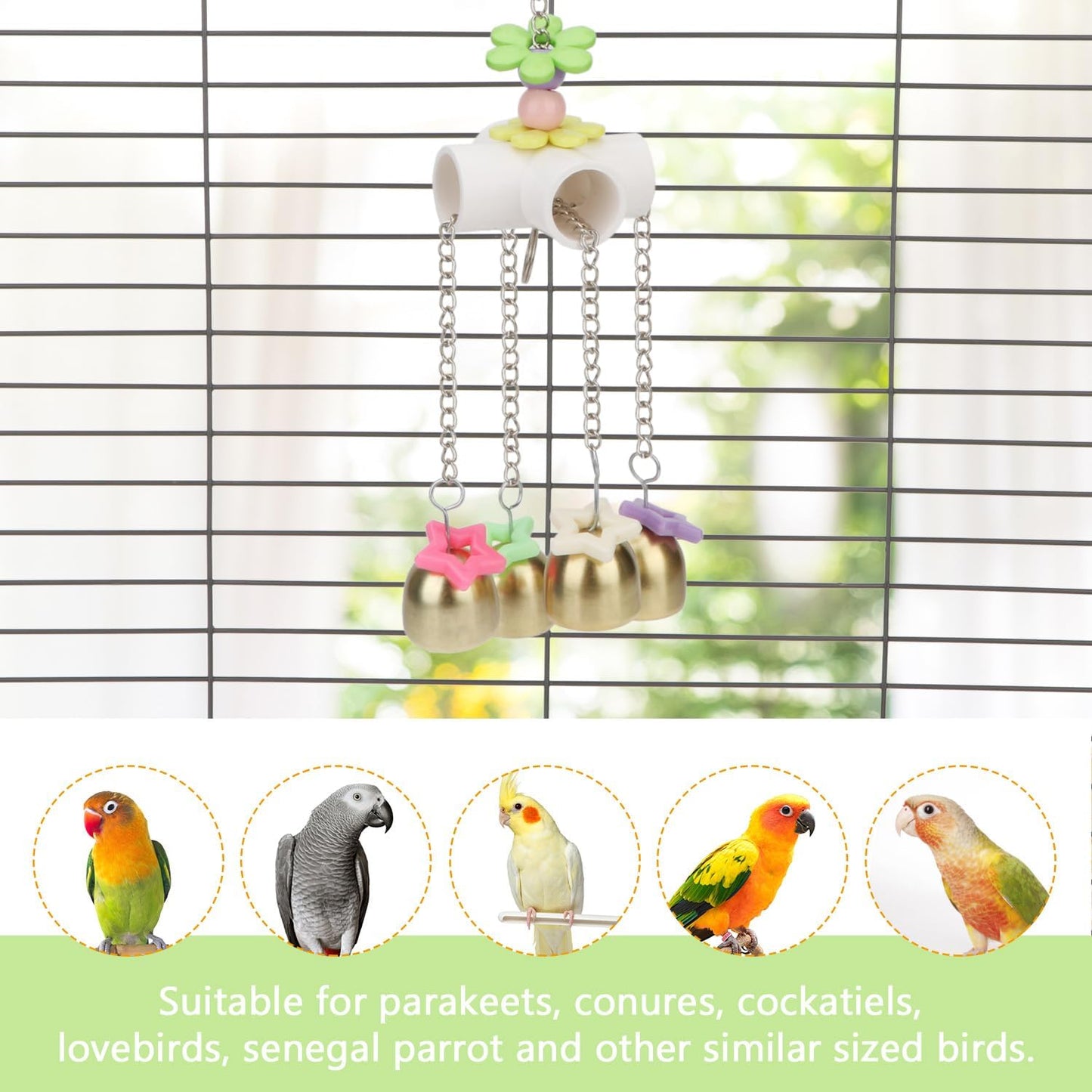 Bird Parrot Bells Toy with Sweet Sound for Budgie Parakeet Cockatiel Conure African Grey Lovebird