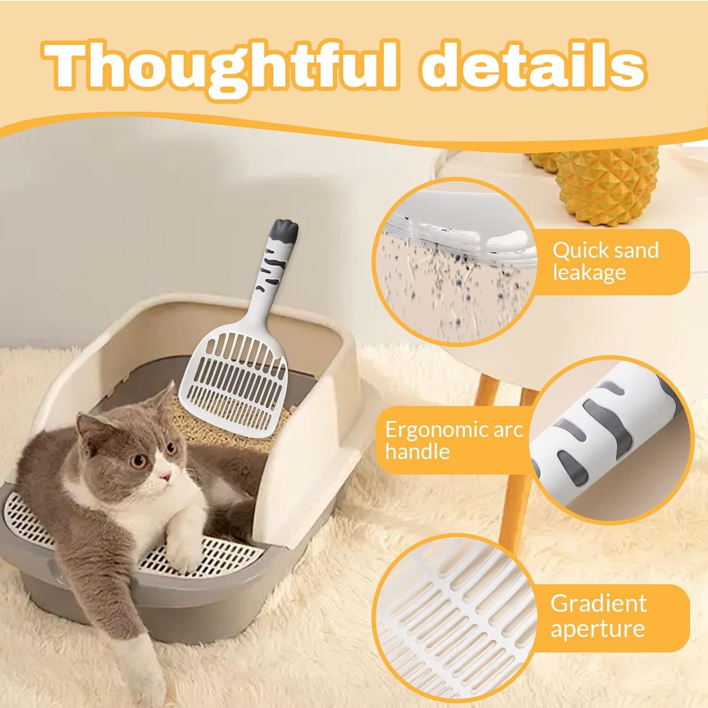Cat Scooper for Litter Box, Cat Litter Scoop, Kitty Litter Scoop, Cat and Dog Poop Collector, Pet Litter Sifter, Cute Handle, Cat Litter Scooper with Holder for Various Litter Boxes (White)