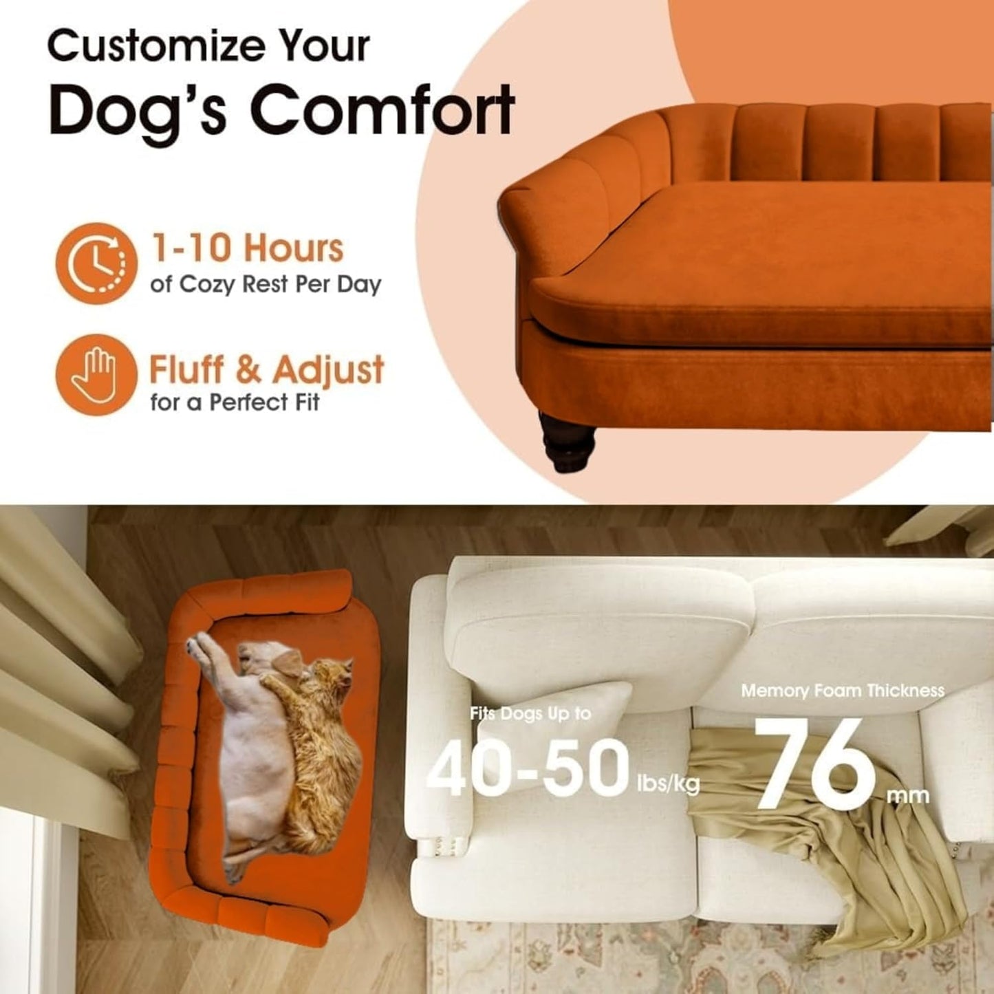 Dog Couch Sofa Bed, Comfortable Pet Sofa for Large and Medium Dogs, Soft Velvet Cushion, Durable Dog Furniture for Living Room