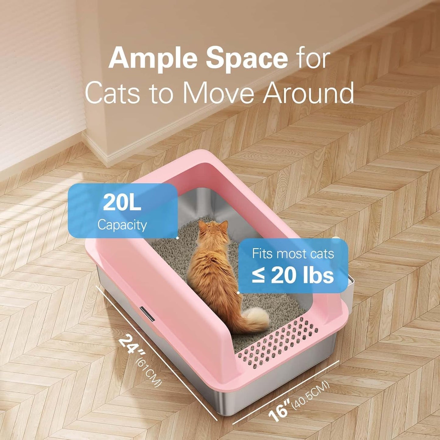 Zarler Stainless Steel Litter Box with Lid, Extra Large Cat Litter Boxes, XL Large Metal Litter Box for Big Cats with High Sided, Pink (Non-Sticky, Easy to Clean, Anti-Urine Leakage)
