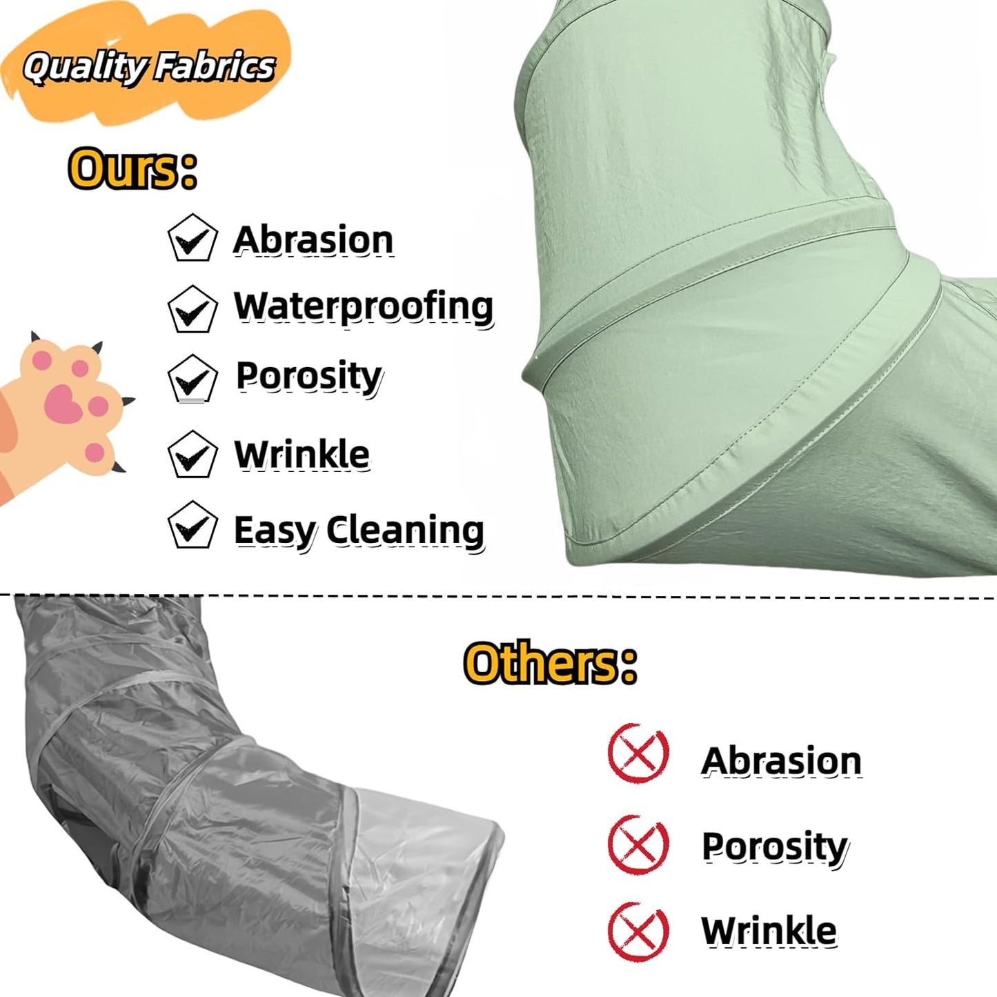 XxingSheep 4 Ways Shuttled XL Cat Tunnel Bed for Indoor Cats Peekaboo Cat Cave Donut with Cool Mat (Green)