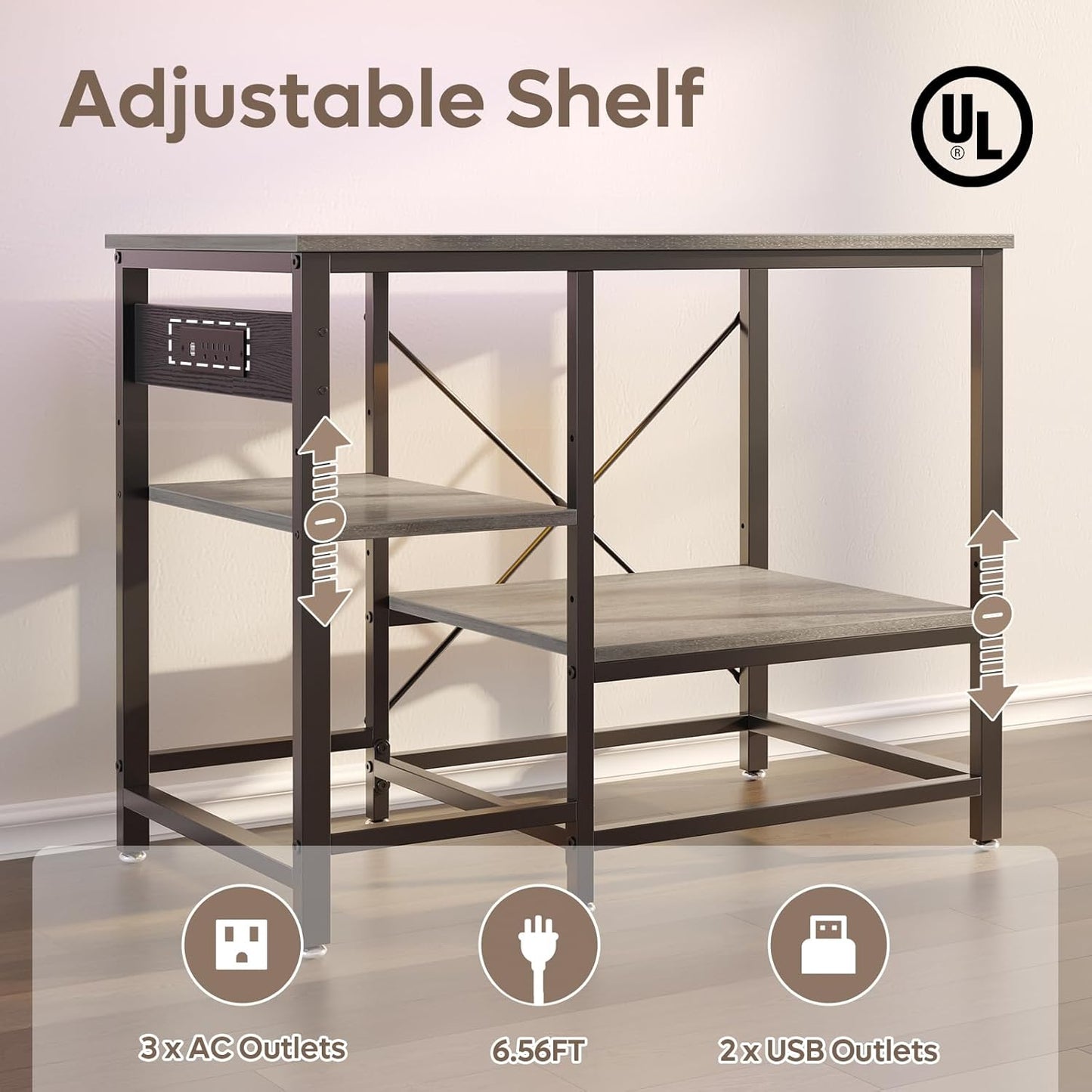 40-50 Gallon Fish Tank Stand with Charging Station, 36x19 Metal Aquarium Stand with 3-Tiers Adjustable Storage Shelves, 6-Legs Reptile Terrarium Stand, 660 LBs