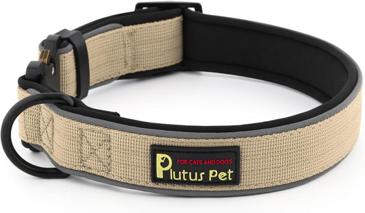 Plutus Pet Tactical Dog Collar, Reflective, Adjustable Heavy Duty Dog Collar, Soft Padded and Comfortable, for Small Medium and Large Dogs (Beige, XL)