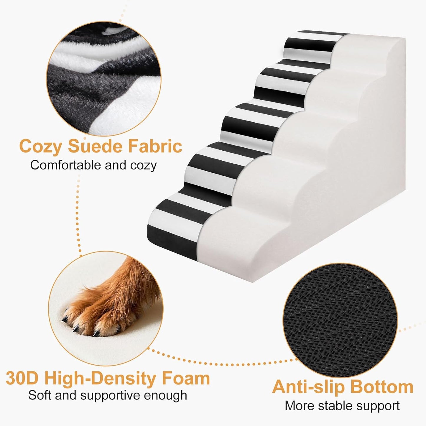 JOEJOY Curved Dog Stairs Ramp for Small Dogs 15.5" H, 3-Step Dog Stairs for High Beds and Couch, Pet Steps for Small Dogs and Cats, Non-Slip Balanced Pet Step Indoor