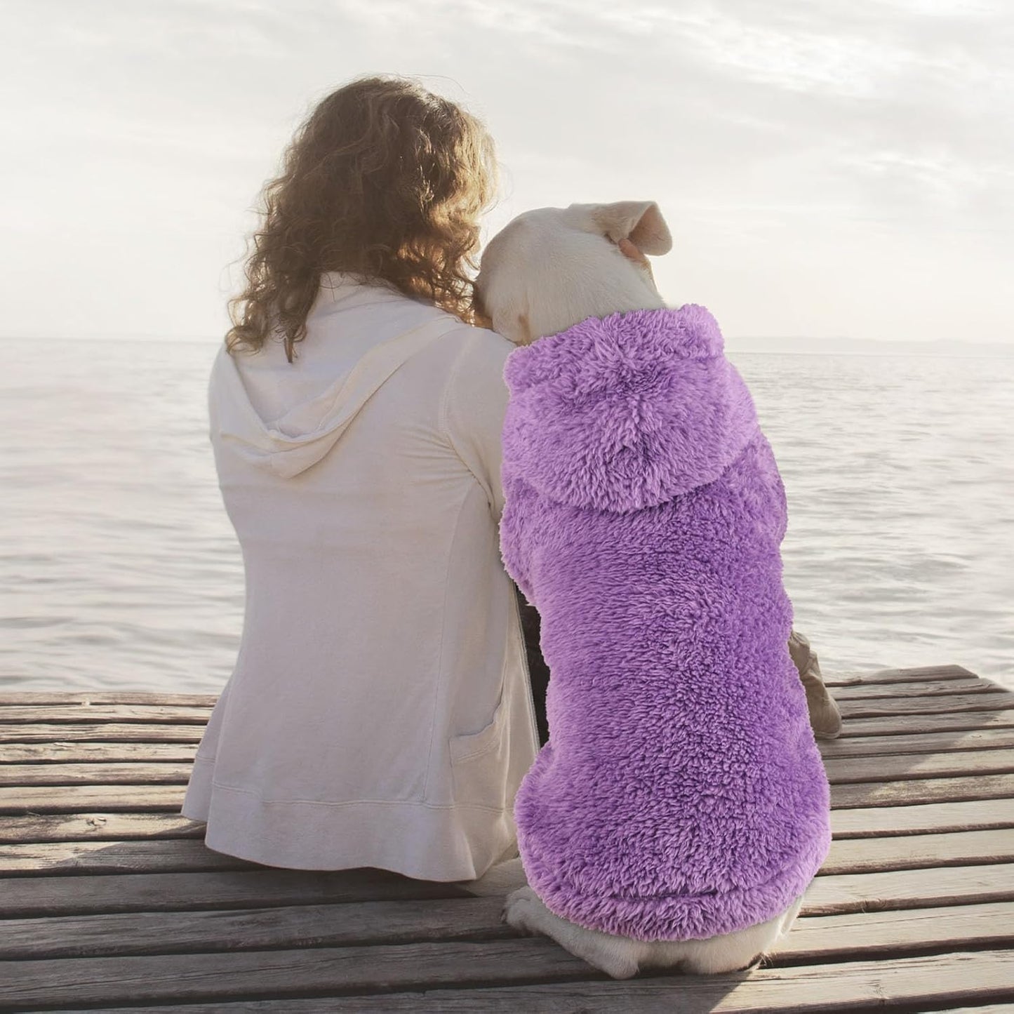 Fuzzy Dog Sweaters for Large Dogs Dog Hoodie Soft Double-Sided Plush Fleece Pet Sweater Pet Clothes Coats Hoodie Sherpa Hooded Sweatshirt(Purple-XL)