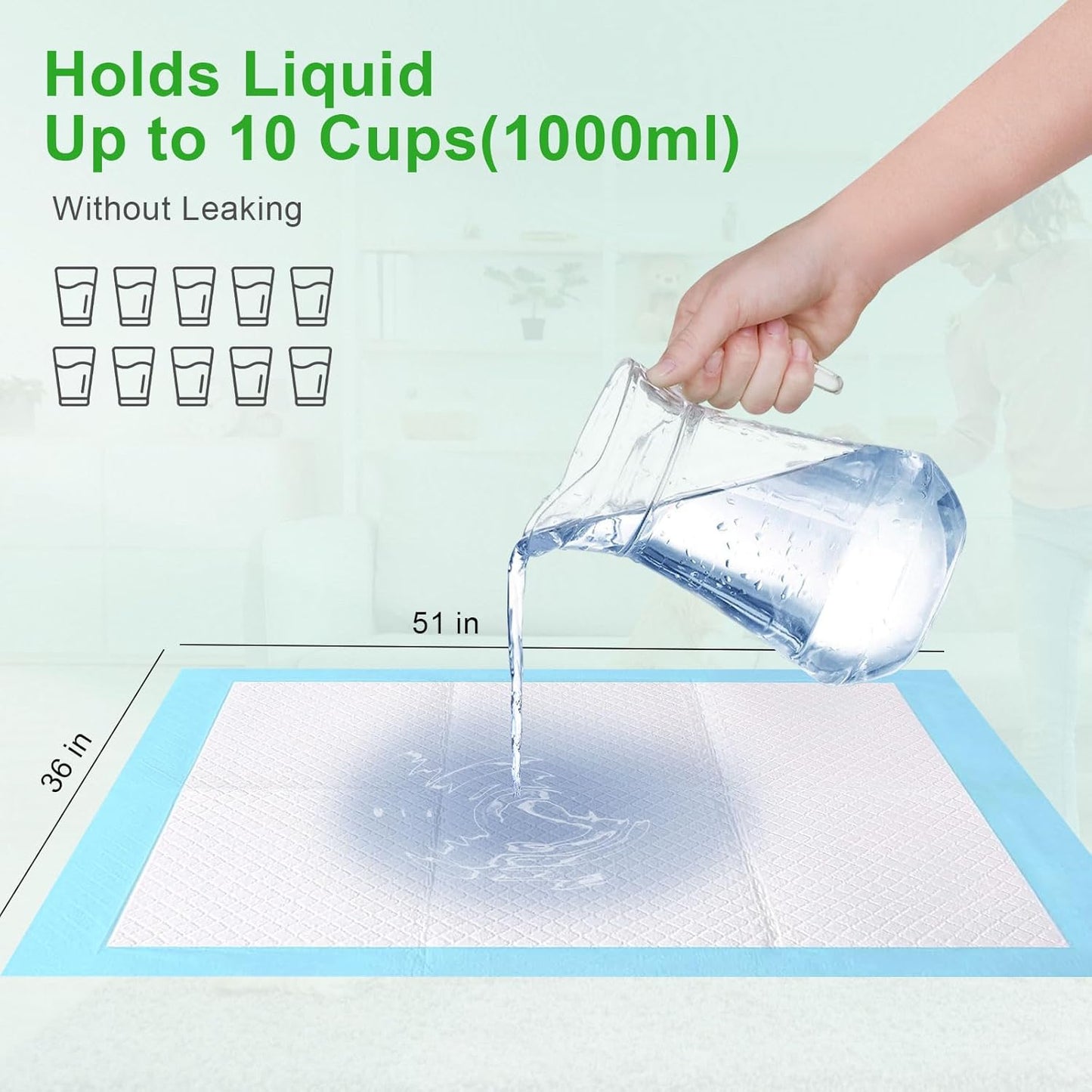 Pee Pads for Dogs & Cats, Extra Large 36"X51", 100 Count, Blue, Polymer & Polyethylene (PE), 6 Layers, Disposable Pet Training Pads