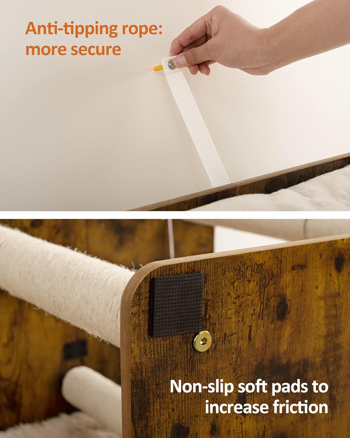 FourFurPets 43.8in 3-Tier Modern Cat Tree Tower Condo, Cat Scratch Posts for Indoor Cats, Big Plate, Two 19.7in Full Sisal Scratching Posts, Rustic Brown