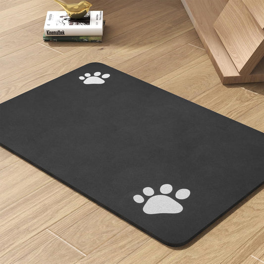Pet Feeding Mat-Absorbent Dog Mat for Food and Water Bowl-No Stains Quick Dry Water Dispenser Mat-Dog Accessories Pet Supplies-Bowl for Messy Drinkers（Black,17"x34"