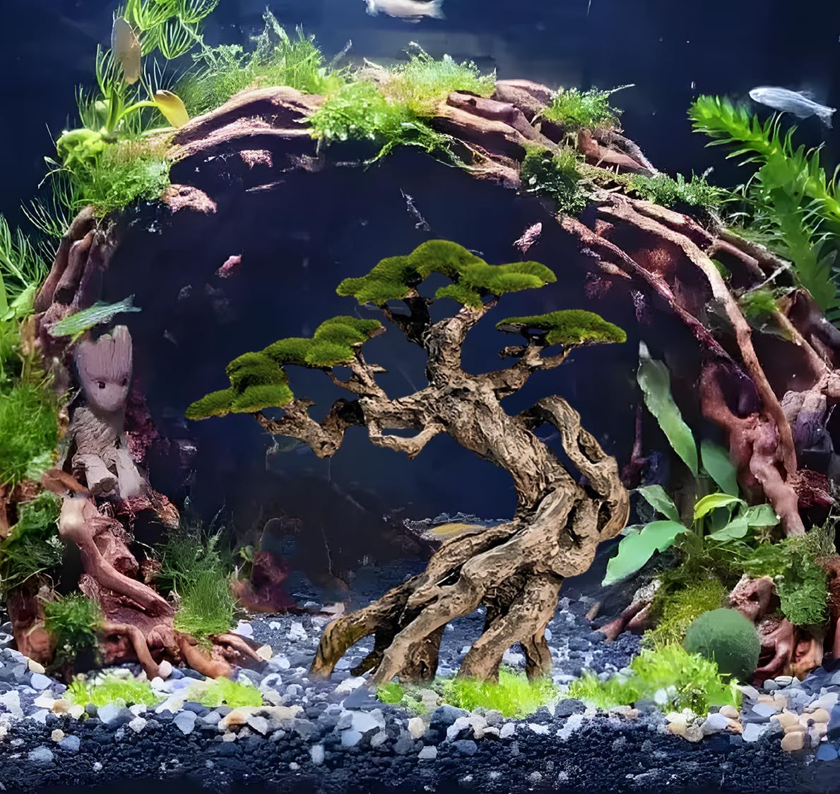 Novelsite Fish Tank Decoration- Cliff Bonsai Trees with Faux Moss- Aquarium Decoration Aqua scaping- Made of Sandstone-Goldfish Betta Fish Tank Decor
