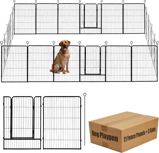 Dog Playpen,24 32 40 48 in(H) Pet Fence Outdoor for Rv Camping,Garden Fence Large Animal Barrie for Yard,11Ft(L)-56Ft(L) Black Metal Temporary Fencing