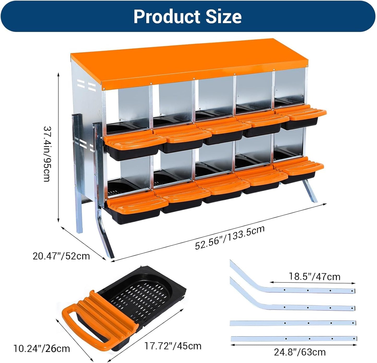 Chicken Nesting Box, 10 Hole 2 Layer Hen Nest Boxes with Legs, Roll Away Eggs Laying Boxes,Cleanable Pull Out Hen Roosting Boxes