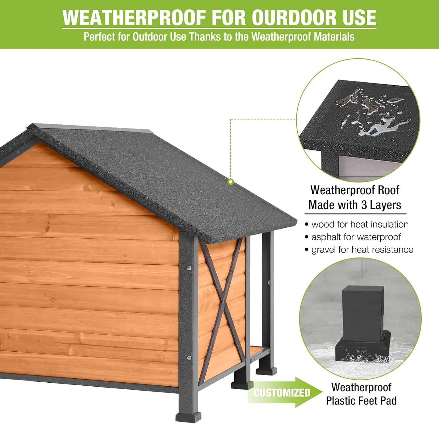 Dog House Outdoor & Indoor Unique All-Around Iron Frame Dog Kennel for Winter with Raised Feet for Small & Medium & Large Dogs,Weatherproof Roof (40.6 “L×34.3”W×31.5“H)