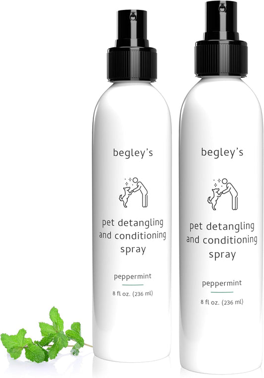 Begley's Pet Detangling Spray - Premium Essential Oil Scented Detangler Spray for Dogs, Puppies & Cats - Dog Leave in Conditioner Spray - Dematting Spray for Dogs & Pets - 8 oz, Peppermint