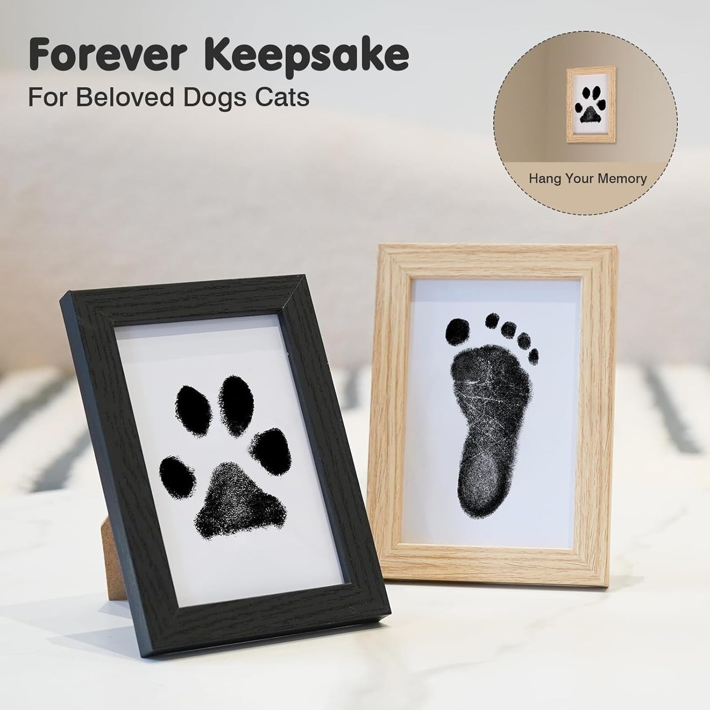 Inkless Paw Print Kit for Dogs,Cats & Babies – Clean Touch Dog Nose & Baby Handprint Kit, Mess-Free Ink Pad with 4 Pads & 2 Wooden Frames – Keepsake Gifts for Pet Owners & New Moms