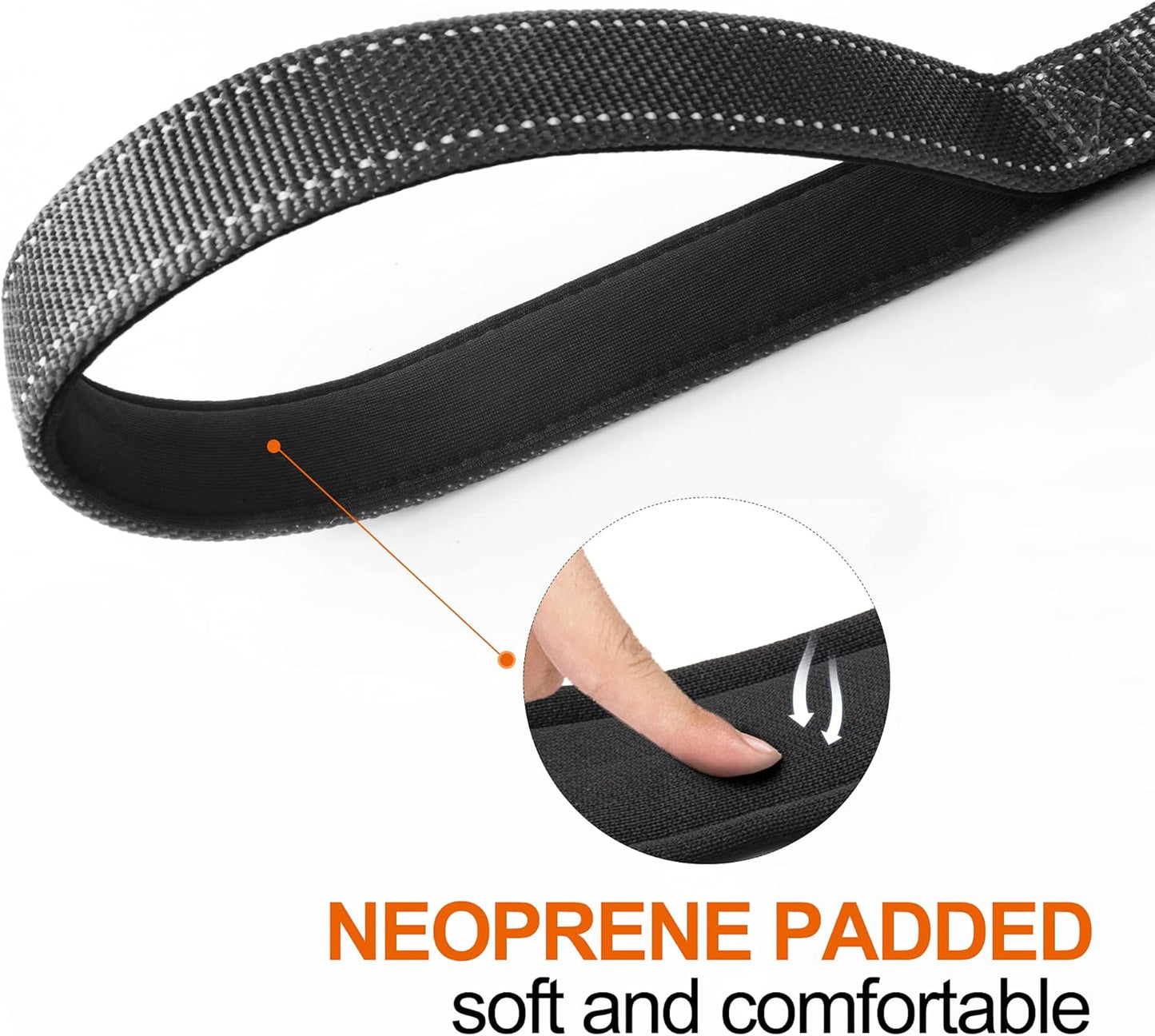 TwoEar 6FT 1IN Strong Black Dog Leash with 2 Padded Handles, Traffic Handle Extra Control, Comfortable Soft Dual Handle, Auto Lock Hook, Reflective Walking Lead for Small Medium and Large Dogs