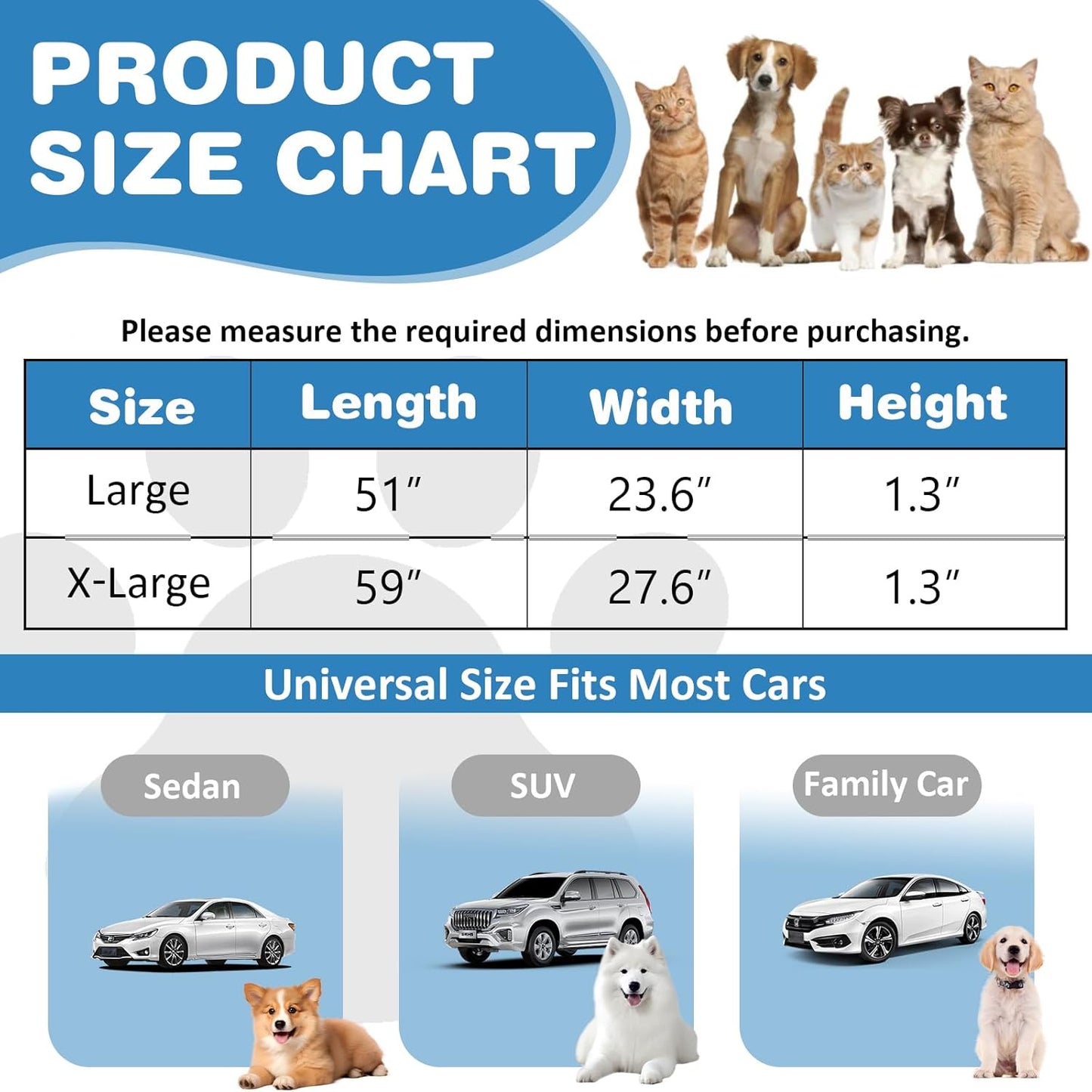VClife Dog Car Seat Cover for Backseat Extender, Anti Slip Dog Bed Mat Travel Blanket, Pet Friendly Backseat Cover for Cars, SUVs, Small Trucks, Back Seat Extender Protector (Light Gray, 51"×23.6")