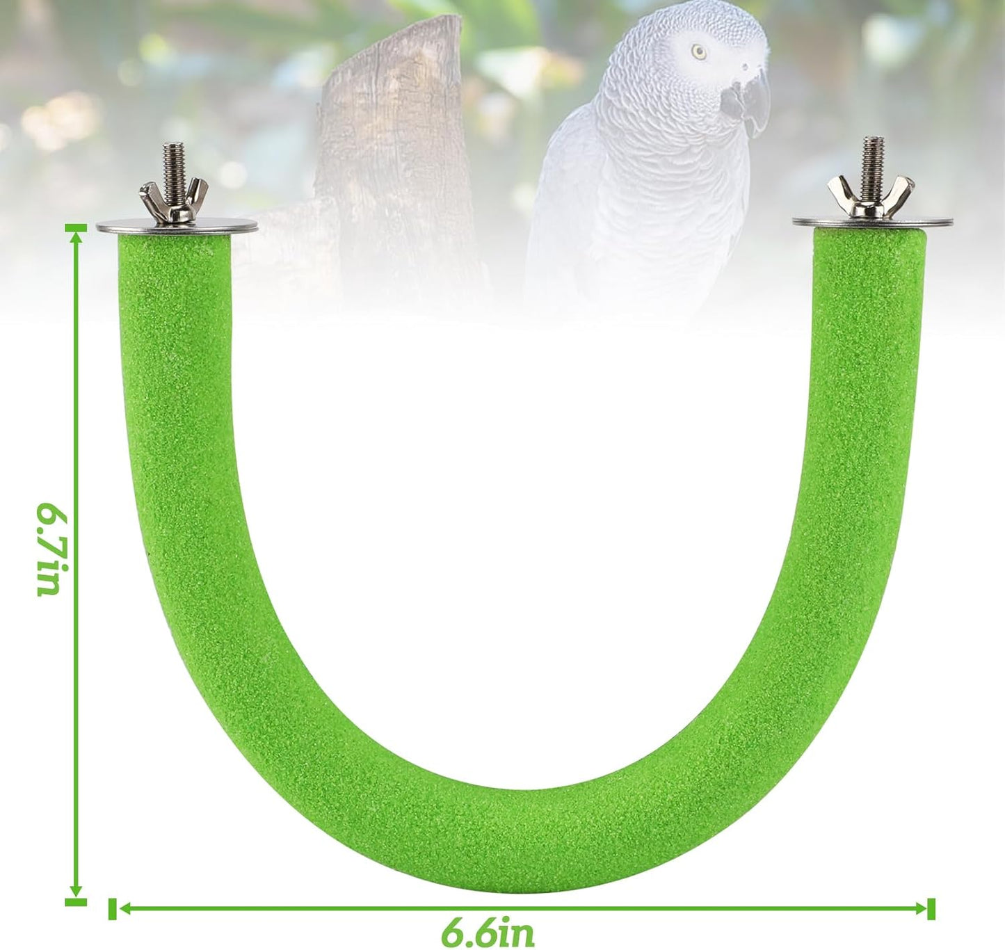 Rypet U Shape Parrot Perch Stand Toy for Paw Grinding Clean Stick Exercise, Rough-Surfaced Quartz Bird Perch Standing Cage Accessories for for Small Parakeets Cockatiels Conures Macaws Finches(Green)