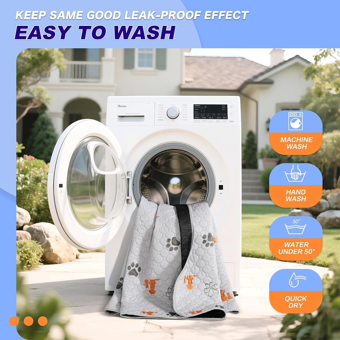 Washable Pee Pads for Dogs, 2 Pack Absorbent Reusable Training Dog Pads Pet Puppy Pads, Non-Slip Potty Pads for Whelping, Playpen, Crate, Bed, Orange, 36"x41"