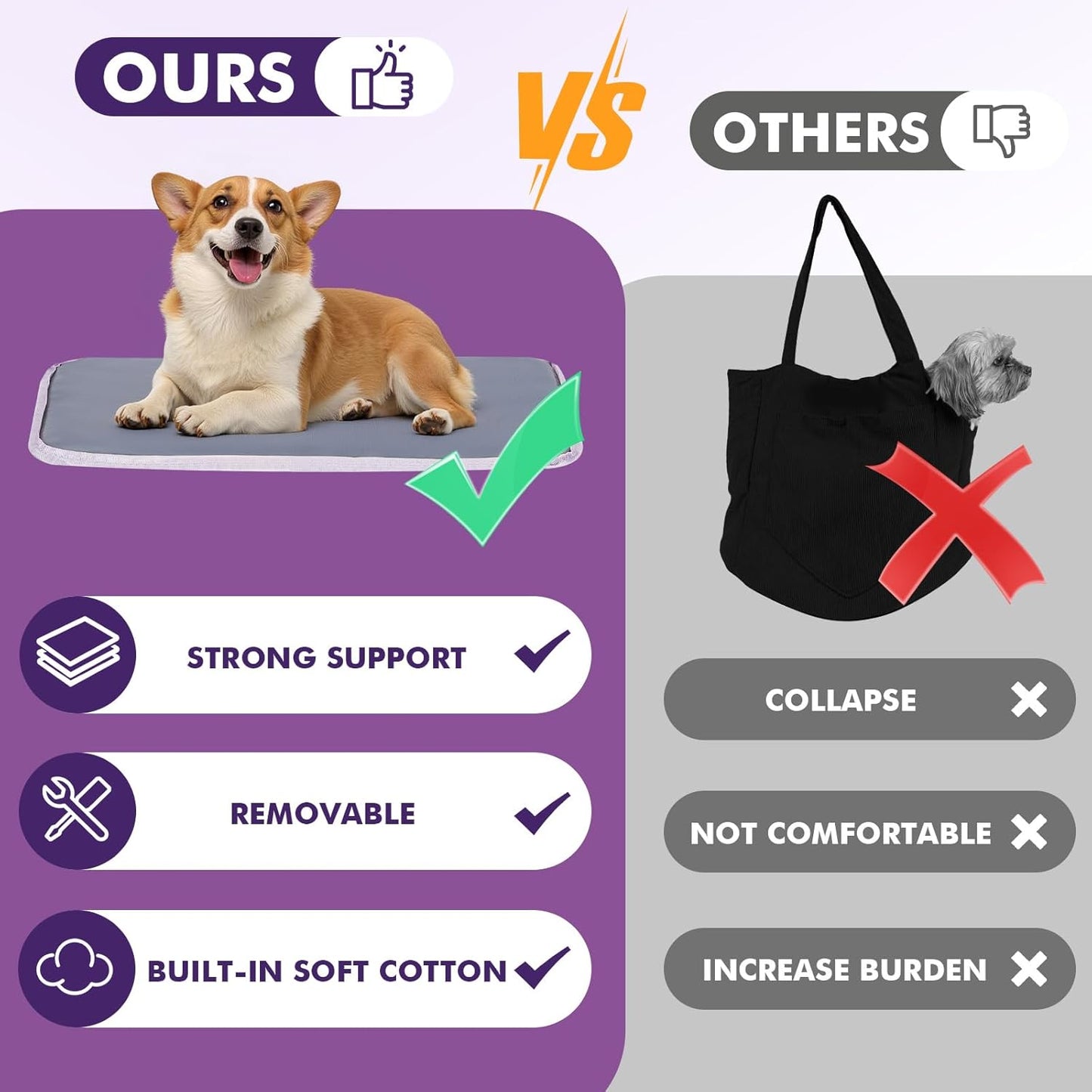 Pawaboo Dog Purse Carrier for Small Dogs with Pocket, Lightweight Dogs and Puppies Tote Bag Carrier, Dog Carriers Soft Sided for Puppy Cat Rabbit, Shopping Travel Puppy Carriers Under 11 LBS, Purple