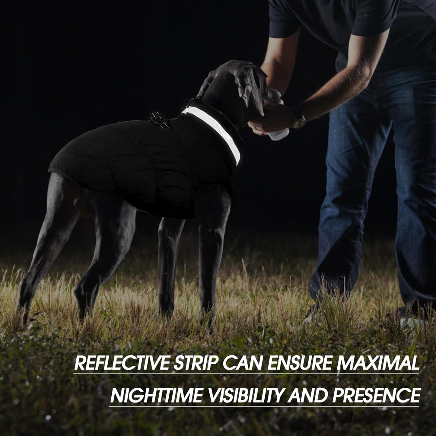 FUAMEY Dog Coat for Large Dogs,Waterproof Dog Winter Jacket with Harness Built in Puppy Cold Weather Coats Reflective Pet Vest with Zipper Warm Fleece Dogs Snowsuit Windproof Solid Black 2XL