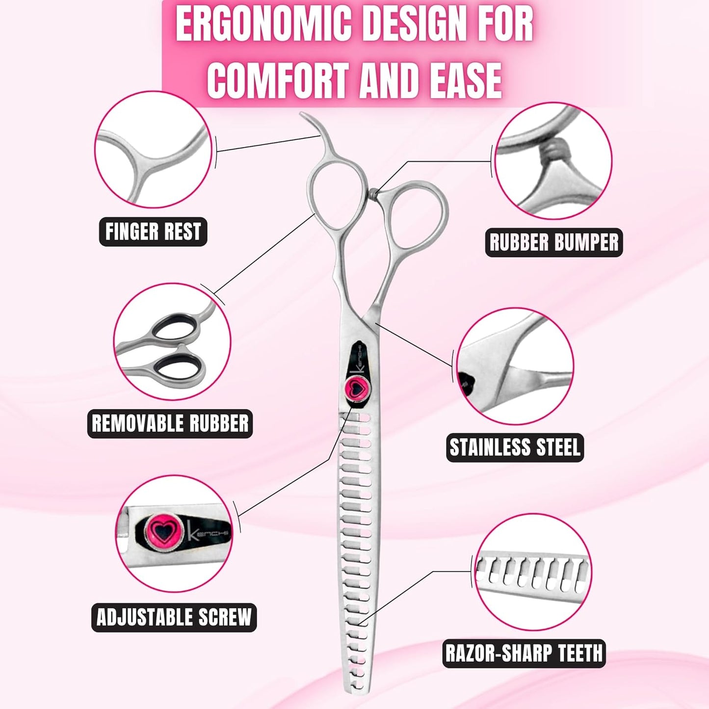 Kenchii Love Dog Grooming Scissors, 22 Tooth Blender Shears, Dog Scissors for Grooming, Professional Pet Grooming Scissors, Heavy Duty, Durable and Sharp