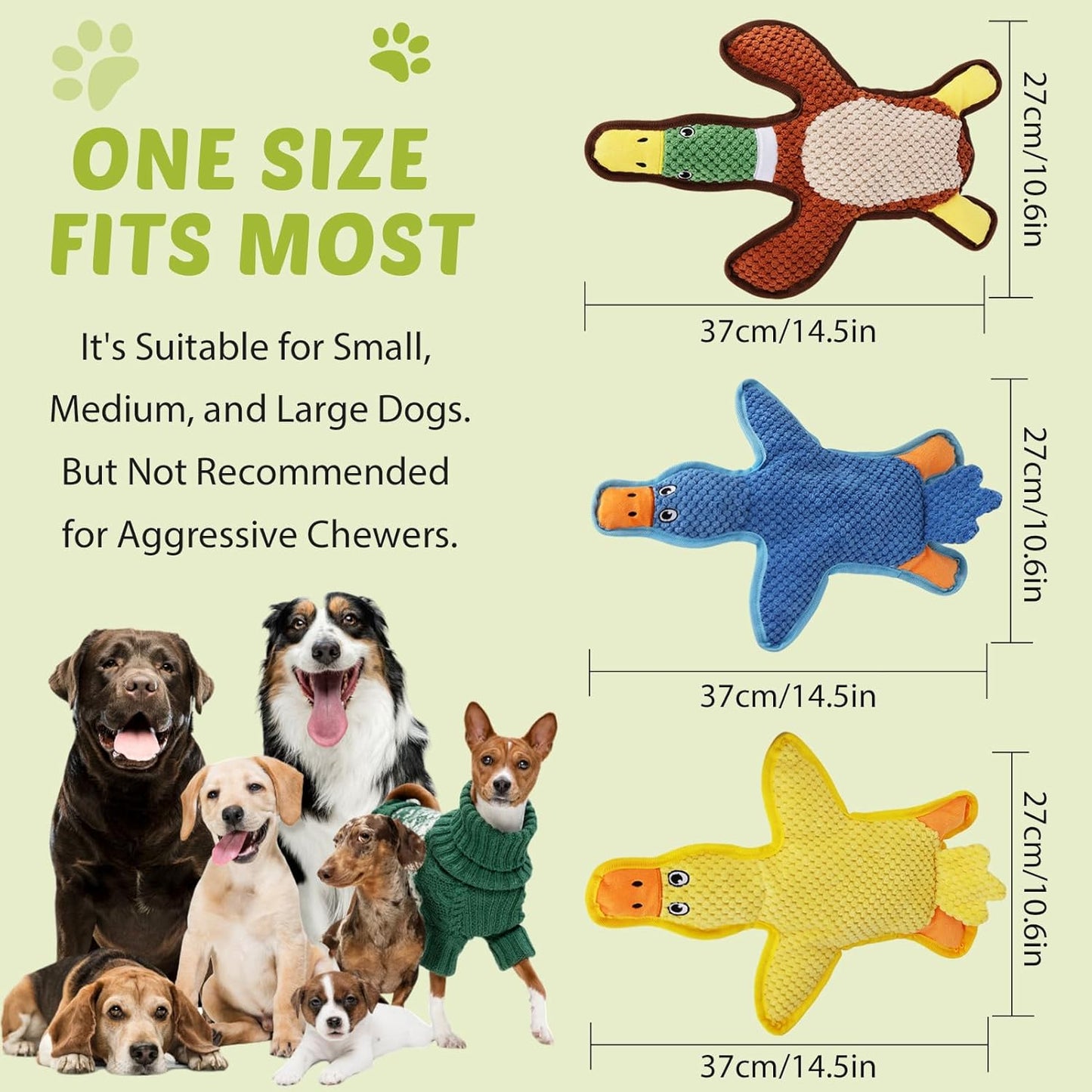 Dog Toys 3-Pack Cute Duck Shapes Puppy Toys No-Stuffing Squeaky and Crinkle Interactive Dog Chew Toy for Small to Large Breeds