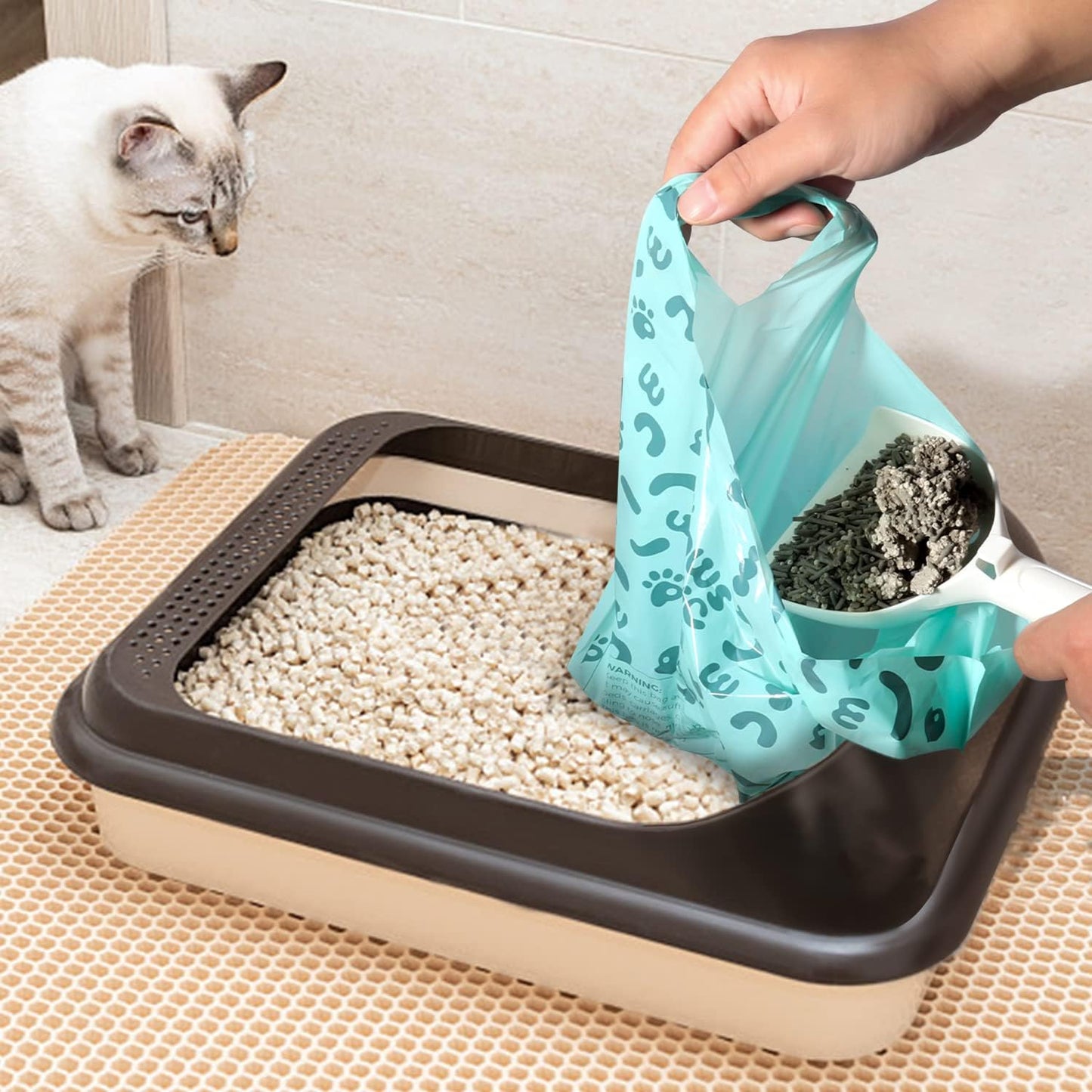 Cat Litter Bags and Dog Poop Bags with Handle, 180 Counts, Cornstarch Based Extra-Thick&100% Leak Proof,Pet Waste Bag for Kitty and Doggie (Lavender Scented)
