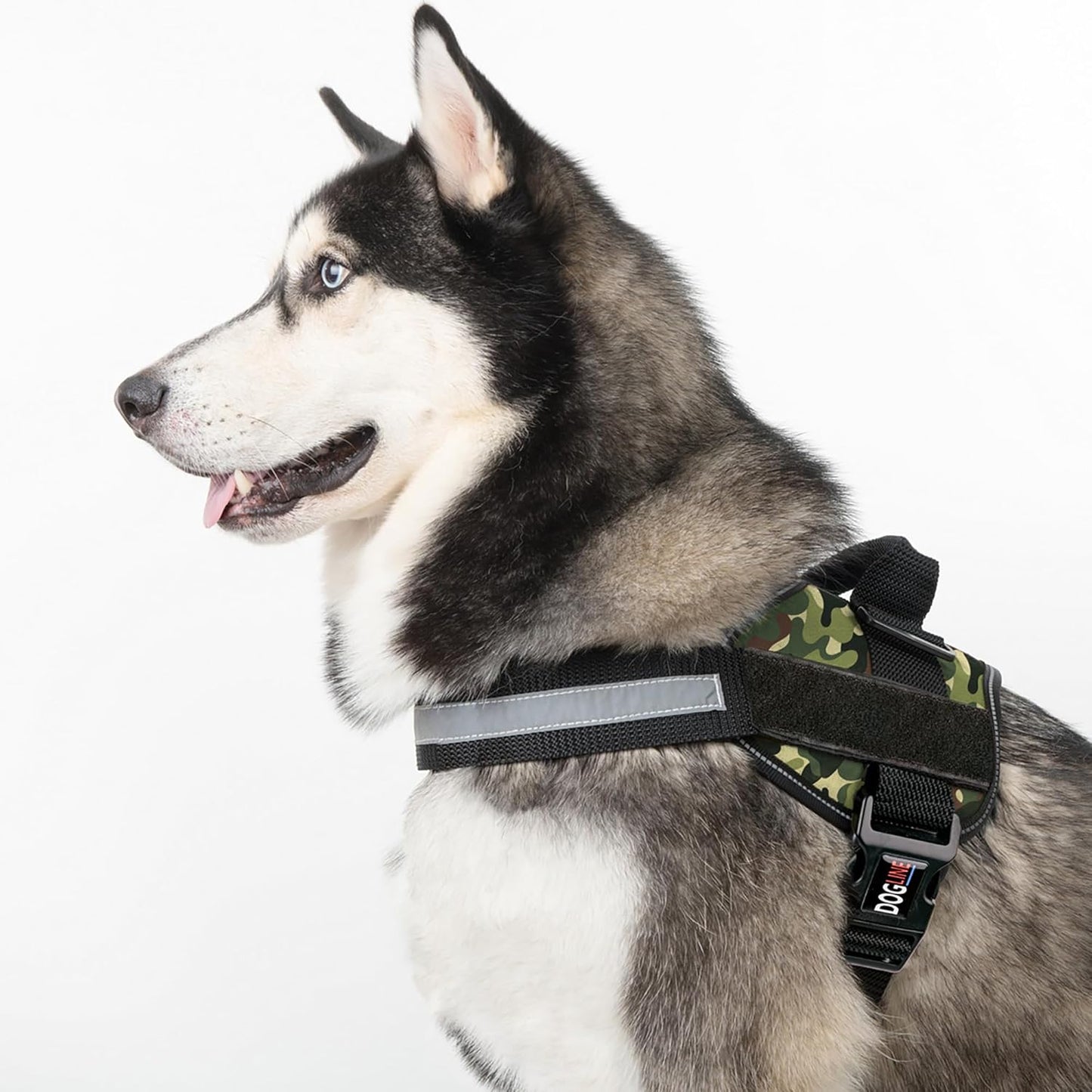 Dogline Dog Harness, Reflective No-Pull Adjustable Vest with Handle for Walking, Training, Breathable, No - Choke Harness for Small, Medium or Large Dogs Room for Patches Girth 22"-28" in Green Camo