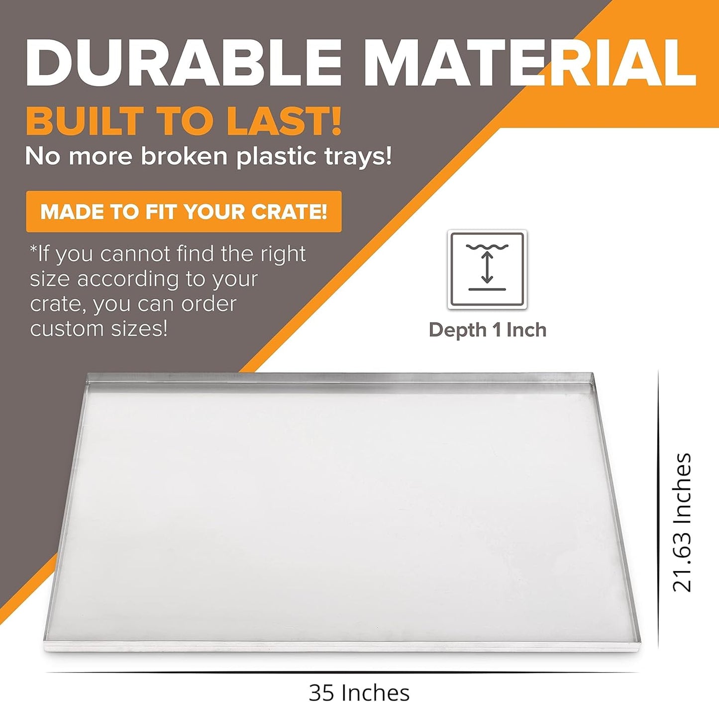 35" x 21.63" Metal Replacement Dog Crate Pan Chew Proof Crack Proof Pet Kennel Tray Central Dog Training Crate Pan Pet Supplies, Stainless Steel, 1" H