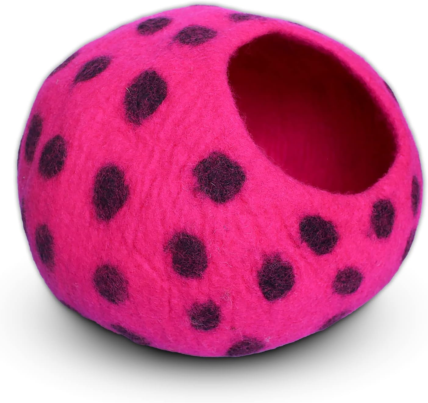 Woolygon Premium Felt Cat Cave Bed - Polka Dot Series - Wool Kitty Beds Handcrafted Kitten Caves Bed for Indoor Cats - Eco-Friendly Merino Wool, Foldable Cat Hideaway Cat Houses (Pink/Black Dots)