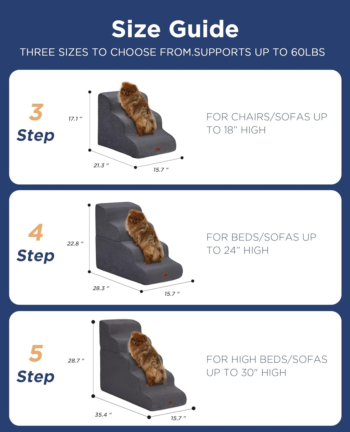 Gray Curved Dog Stairs Ramp for High Beds 22.8" H, 4-Step Dog Steps for Small Dogs and Cats, Pet Stairs for High Bed Climbing, Non-Slip Balanced Pet Step