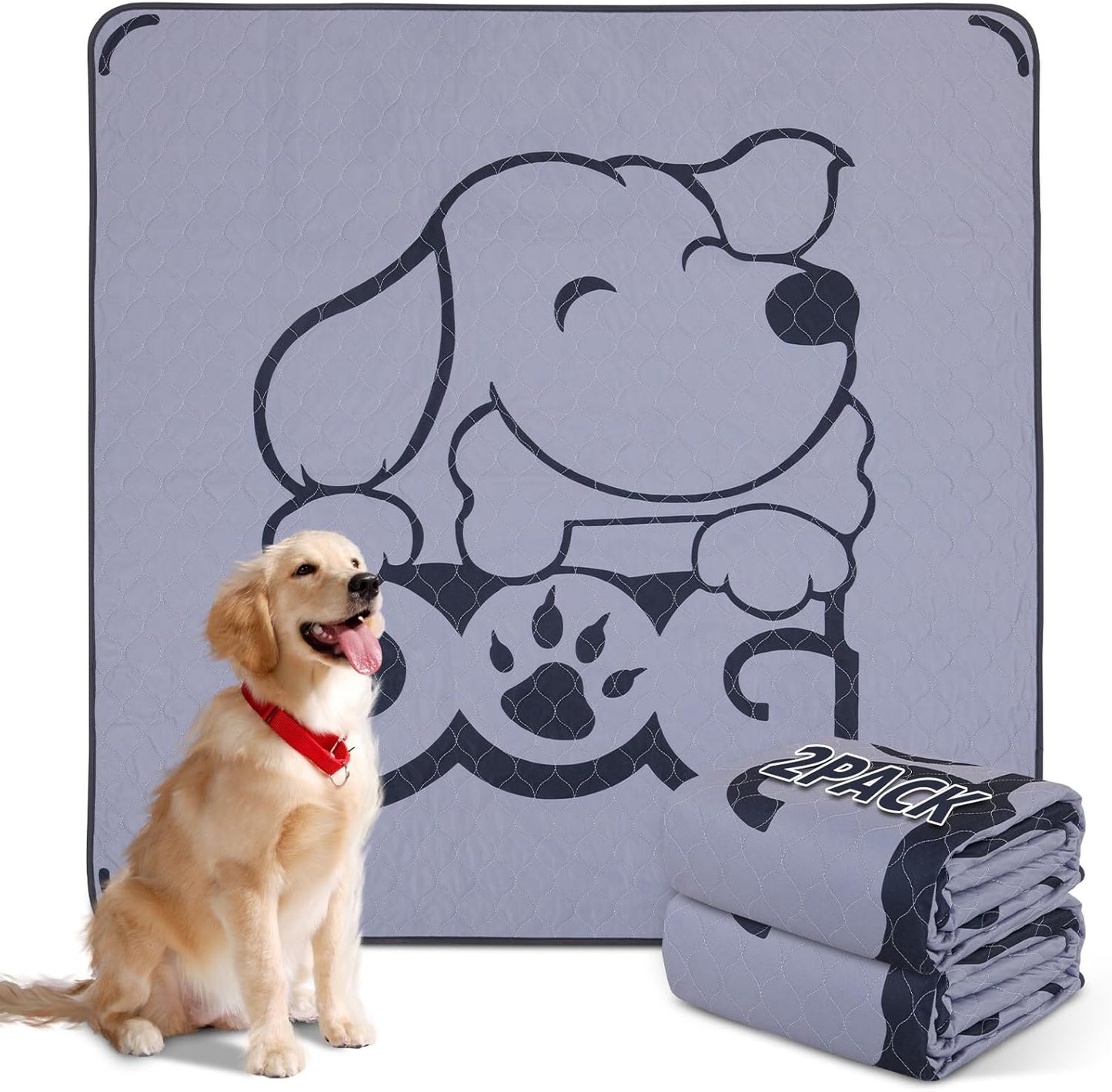 Washable Pee Pads for Dogs: 48x48 2 Pcs Reusable Puppy Pads - Absorbent Whelping Pads, Non-Slip Waterproof Pet Training Pads for Couch, Crate, Potty Training, Floor, Gray