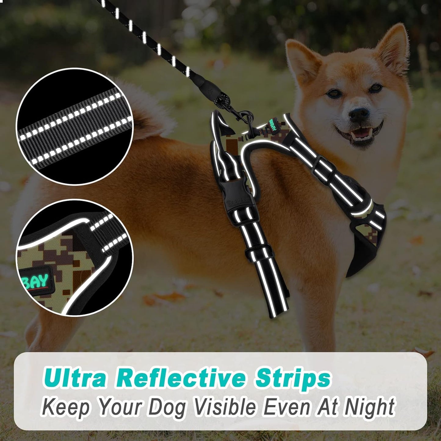 BARKBAY No Pull Dog Harness Large Step in Reflective Dog Harness with Front Clip and Easy Control Handle for Walking Training Running(Desert camo,L)