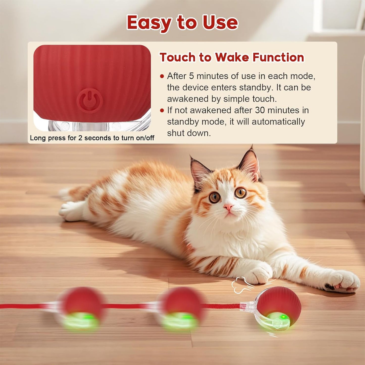 Interactive Cat Toy Dog Toy, Electric Automatic Rolling Moving Toys, Self Activated Play Smart Rolling Ball for Cats & Dogs, Chase Teaser Pet Ball for Bored Indoor Cats/Kittens/Dogs, Rechargeable