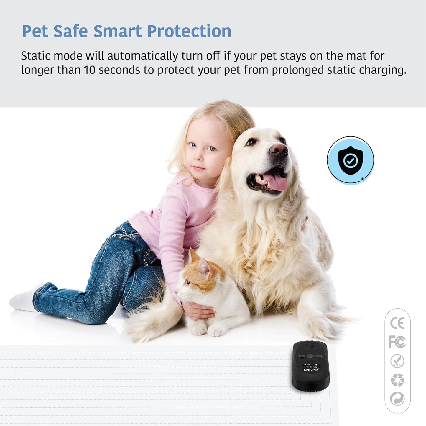 SVD.PET Pet Training Mat with Tester, 48" X 20", Pet Shock Pad, Dogs & Cats Electronic Repellent mat for Indoor, 3 Training Modes, 5 Levels, Pet Safe Mode (Black Controller)