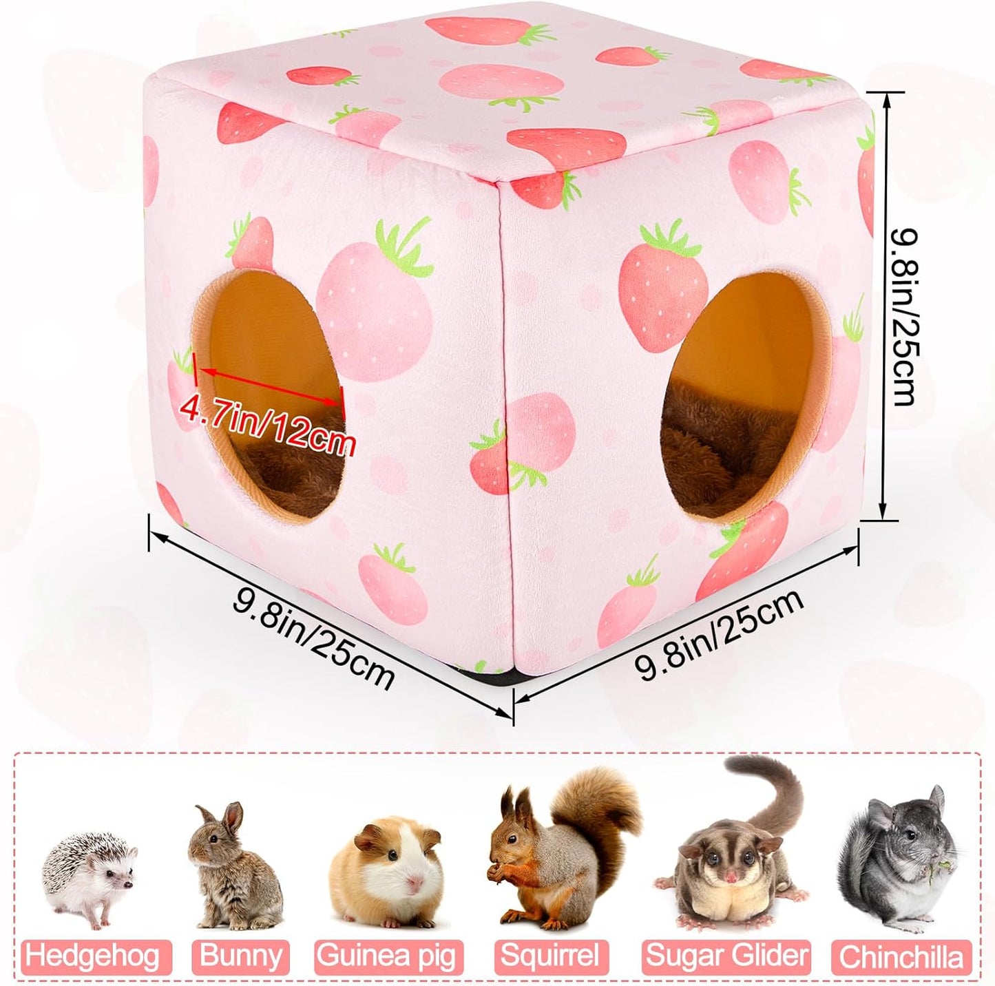 Bienbee Guinea Pig Hideout, Washable Guinea Pigs House Cozy Guinea Pigs Bed for Small Pet Bunny/Rabbit/Hamster/Chinchilla Guinea Pig Accessories Strawberry