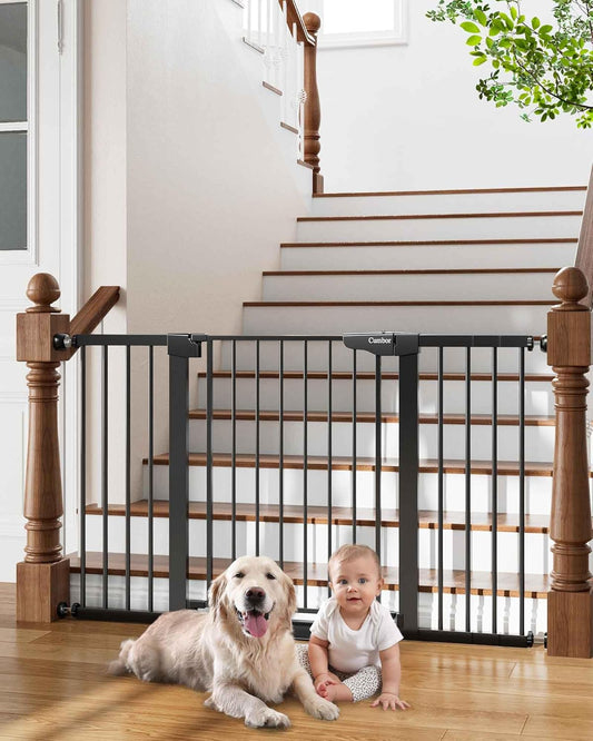 Cumbor 29.7-54.2" Wide Baby Gate for Stairs, Mom's Choice Awards Winner-Self Closing Dog Gate Indoor for Doorways, No Drilling Pressure Mounted Pet Gates for Kids, Easy Walk Through Safety Gate, Black
