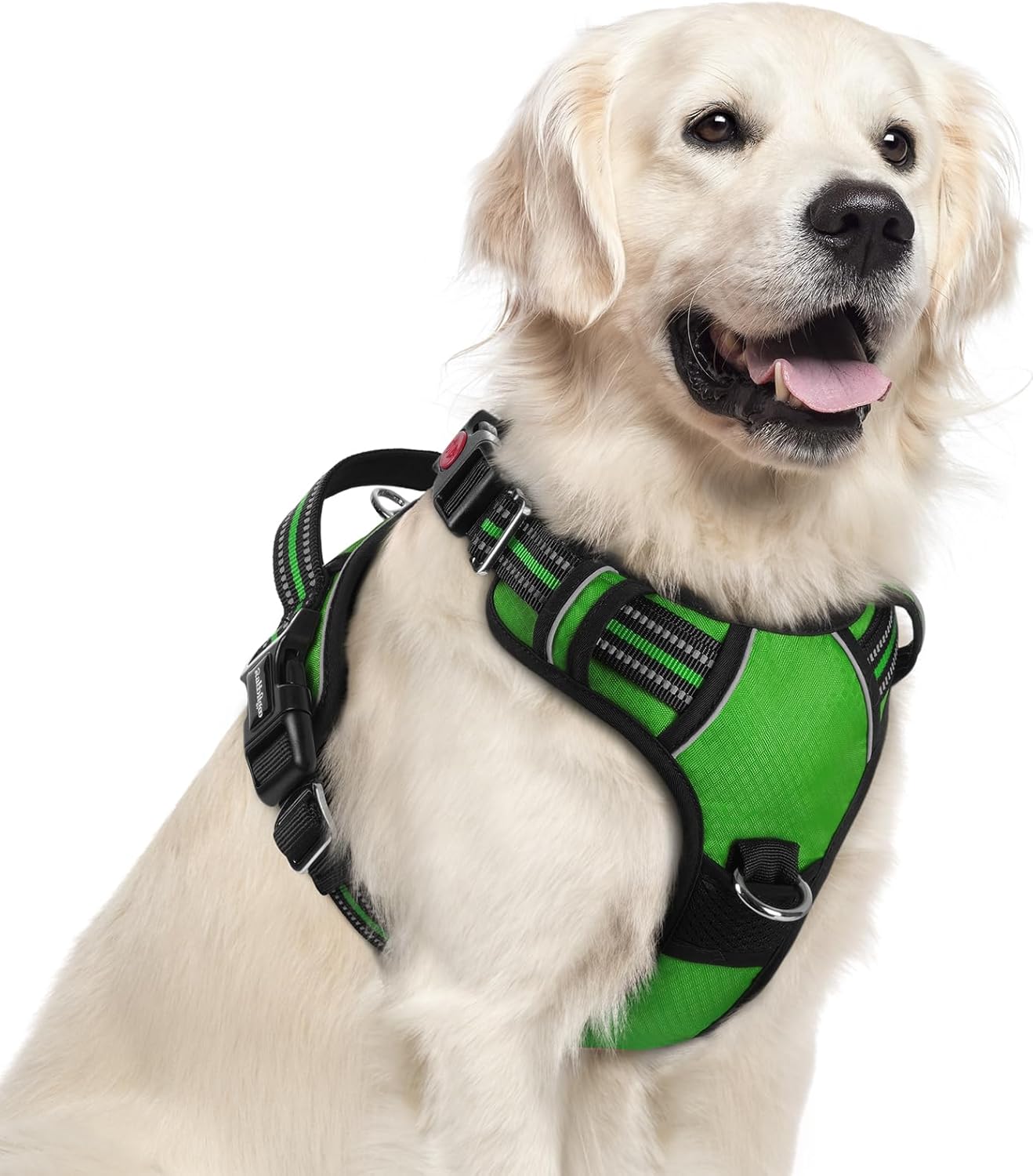 rabbitgoo Dog Harness for Large Dogs, No Pull Pet Vest with 3 Buckles, Adjustable Soft Padded Pet Harness with Easy Control Handle and Reflective Strips, Green, XL