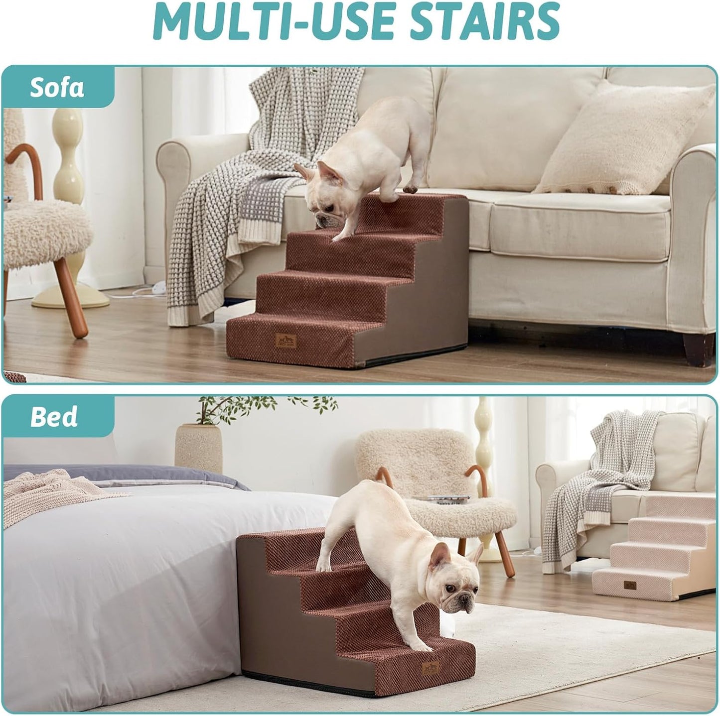 Dog Stairs for Small Dogs, 4 Tier Wider Pet Stairs for Couch and Beds, 17.7" H Non-Slip Dog Steps for Old Cats, Puppy, Small Medium Dogs, 17.7x23.6x17.7 inch, Brown
