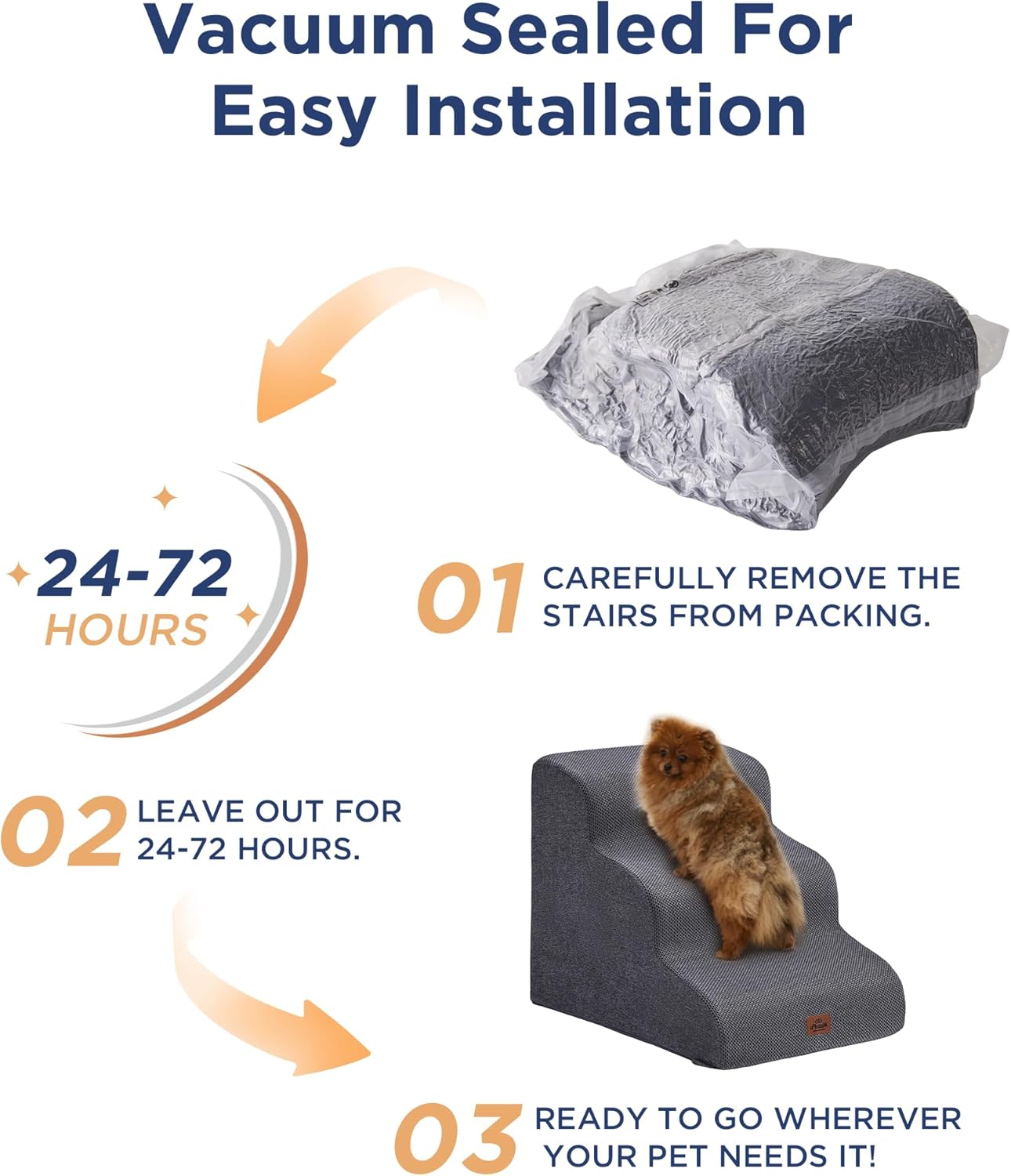 Beige Curved Dog Stairs Ramp for Small Dogs & Cats 17" H, 3-Step Dog Steps for Couch Sofa and Chair, Pet Stairs for Cats, Non-Slip Balanced Pet Steps