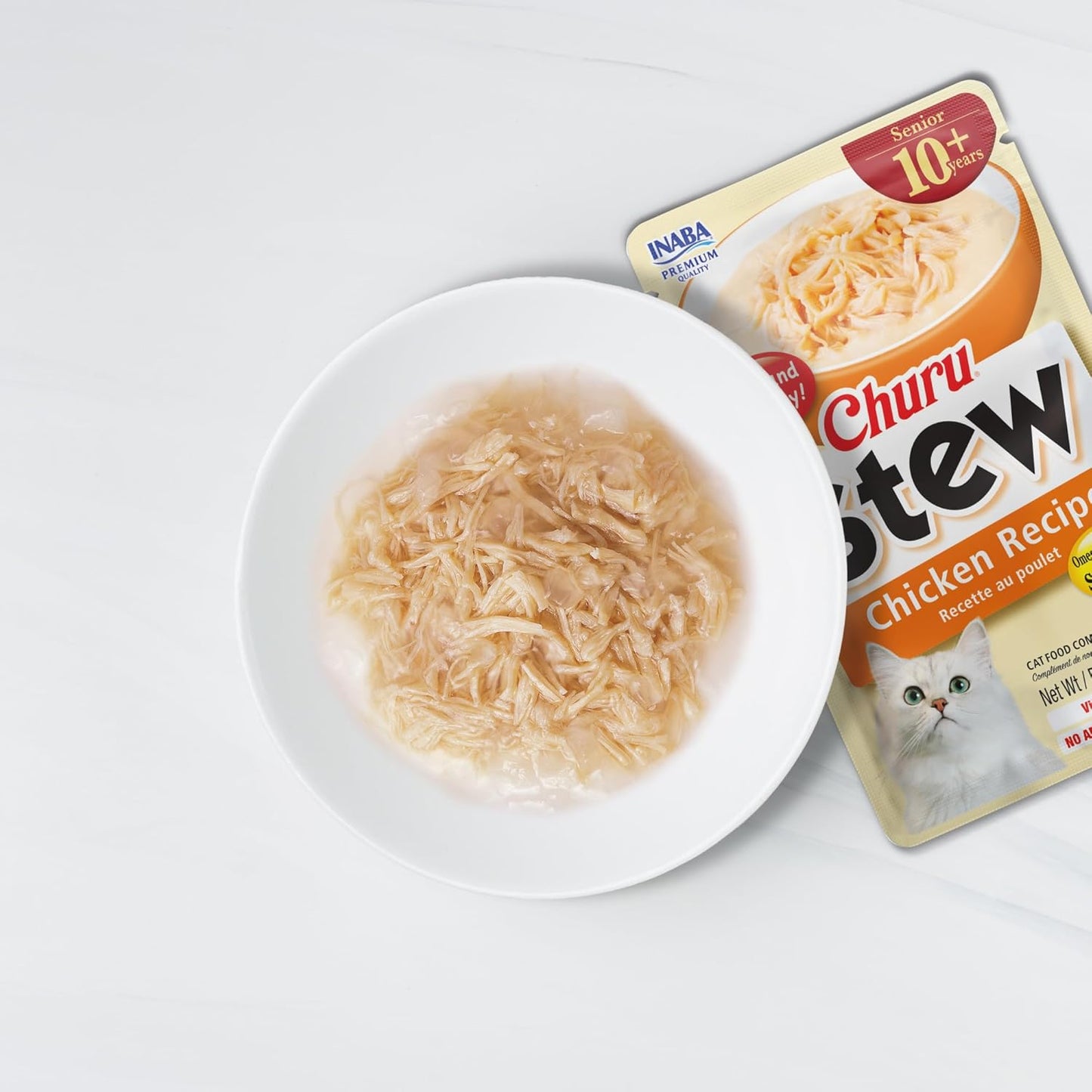 INABA Churu Stew for Cats Senior 10+, Side Dish Pouch, 1.4 Ounces per Pouch, 12 Pouches Total, Chicken Recipe