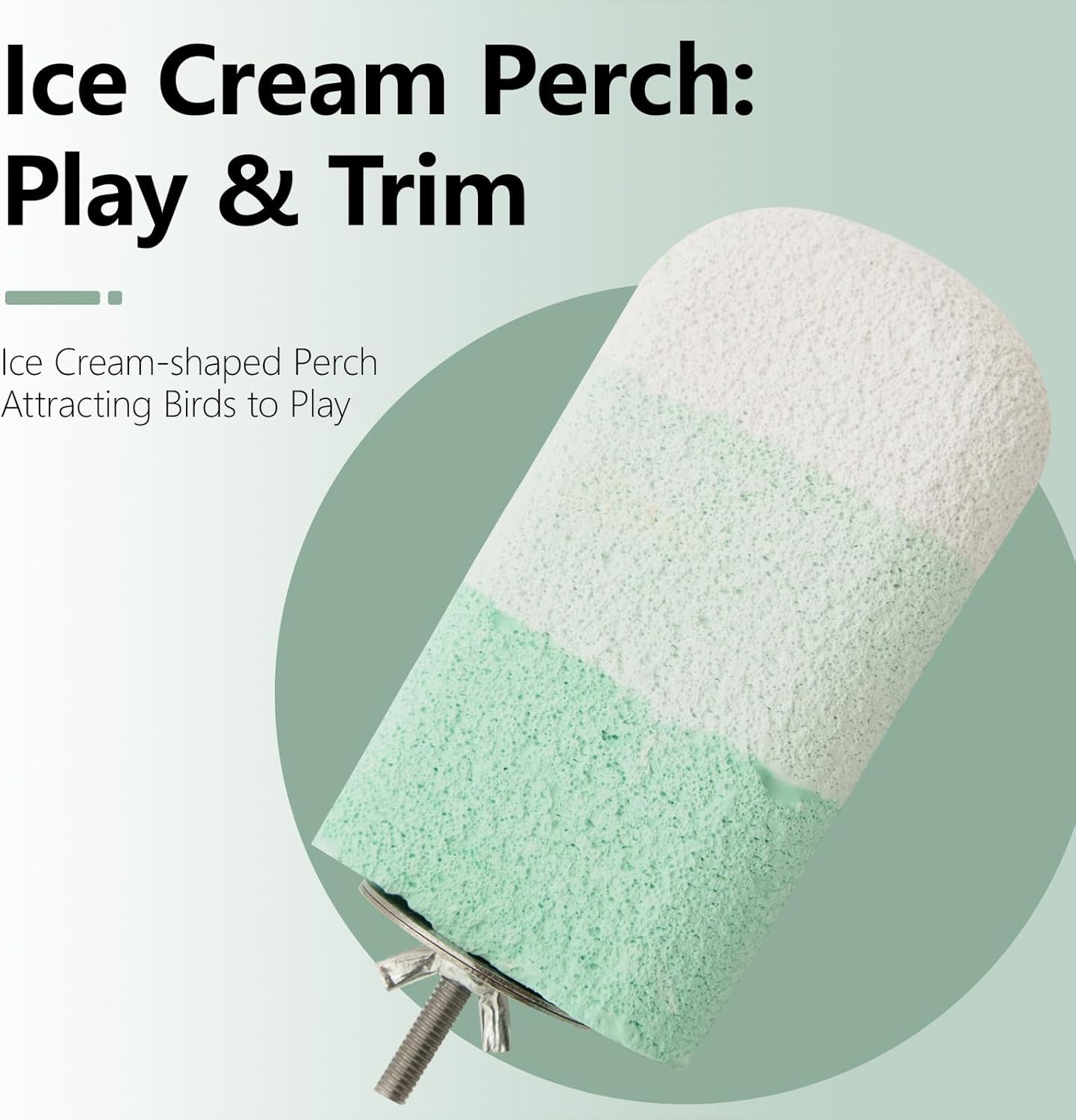 Natural Mineral Bird Perch for Cage Parrot Perch Platform for Beak Grinding Claw Trimming & Chewing Chew Toy for Parakeets Cockatiels Conures Birds Cage Accessories (Gradient Green, 4.7")