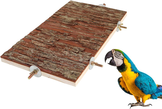 15.7 × 11.8 inch Large Bird Perch Stand Platform, Natural Wooden Small Animals Cage Accessories, Rectangle Stand Perch Shelf for Parrot Parakeet Cockatiel Rat Hamster Guinea Pig Conures Chinchillas