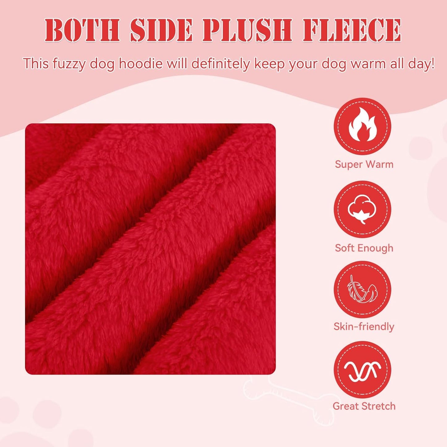 Fuzzy Dog Sweaters for Large Dogs Pet Hoodie Clothes Warm Soft Pet Coats Hooded Sweatshirt Dog Sweaters for Extra Large Dogs(Red-XL)