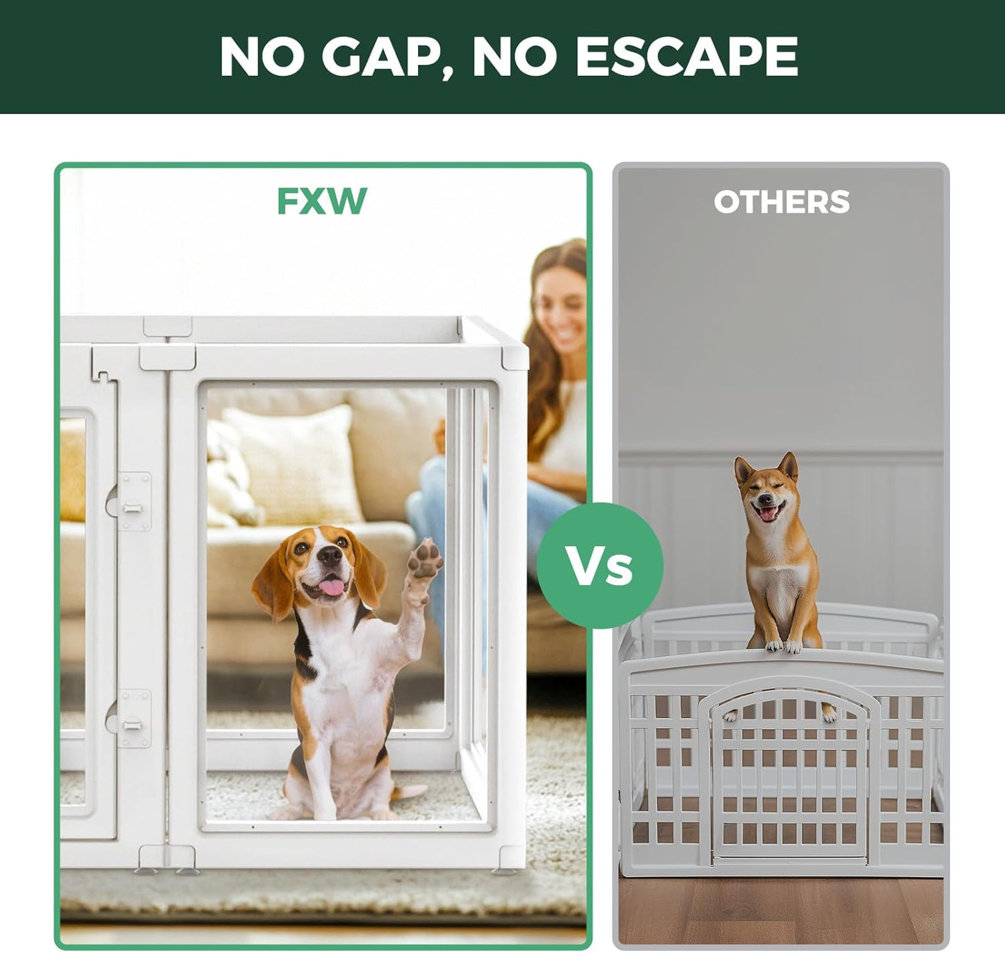 FXW AuraSpace Acrylic Indoor Unleashed Dog Playpen for Medium Dogs, 35 Inch, 12 Panels, White