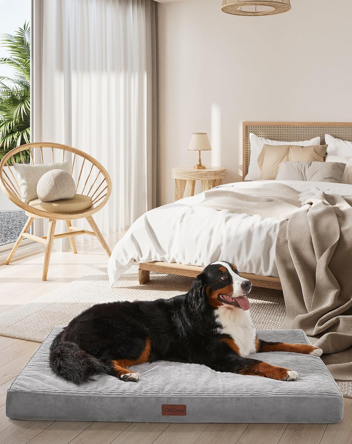 OhGeni Orthopedic Waterproof & Machine Washable Dog Bed for Extra Large Pets, Wider & Larger Size, Cat Mat with 25D Egg Crate Foam, Removable Cover & Invisible Zipper, 54 Inches(Gray)