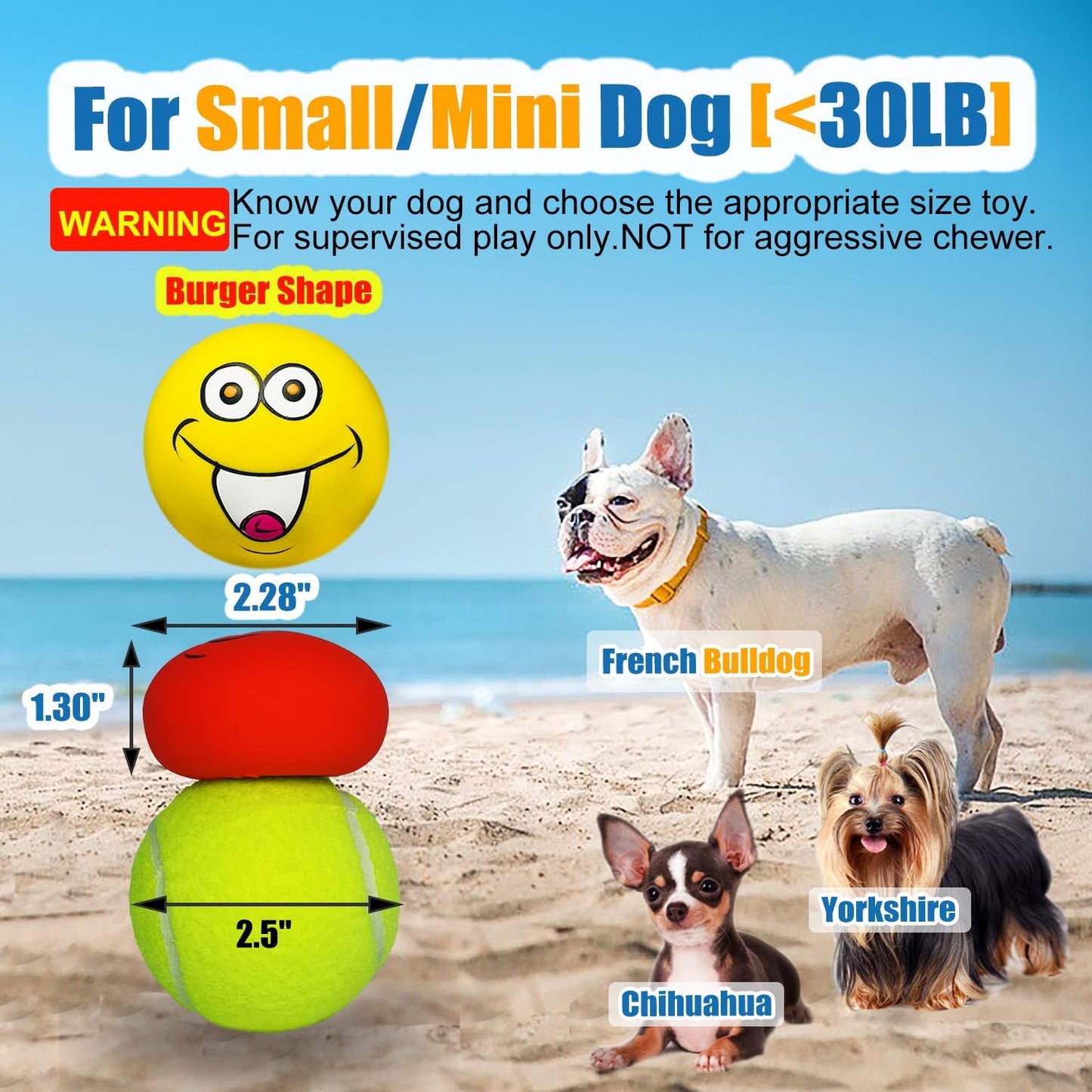 Latex Dog Squeaky Toys Rubber Soft Dog Toys Chewing Squeaky Toy Fetch Play Balls Toy for Puppy Small Pets 6pcs for Mini, Small Breeds, 2.28"*2.28"*1.30"