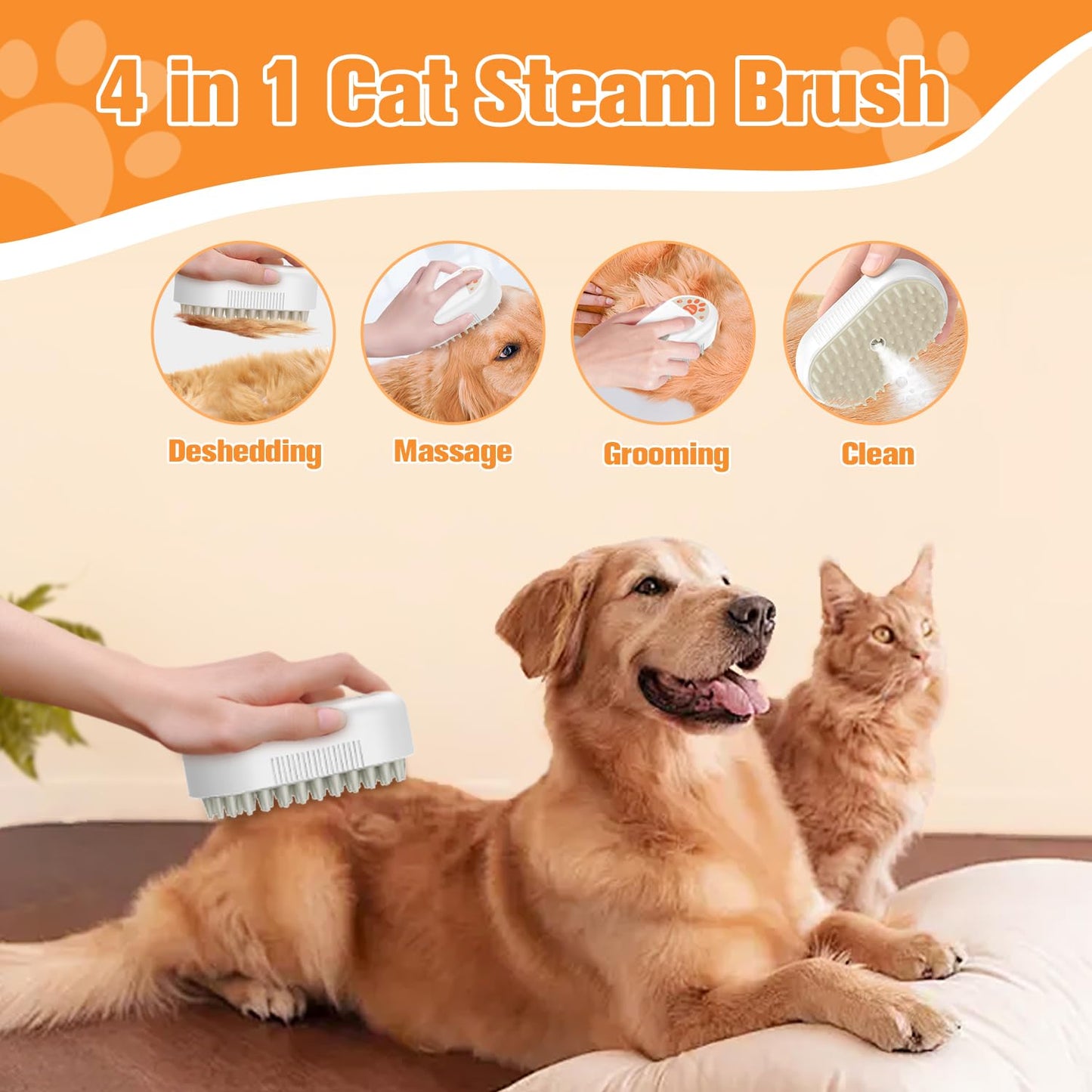 Cat Steam Brush,Rechargeable Pet Steam Brush for Cats Dogs,Silicone Dog Brushes for Short&Long Haired Dogs,3 In 1 Pet Hair Remover Tool for Massage Grooming,Cleaning,Shedding White